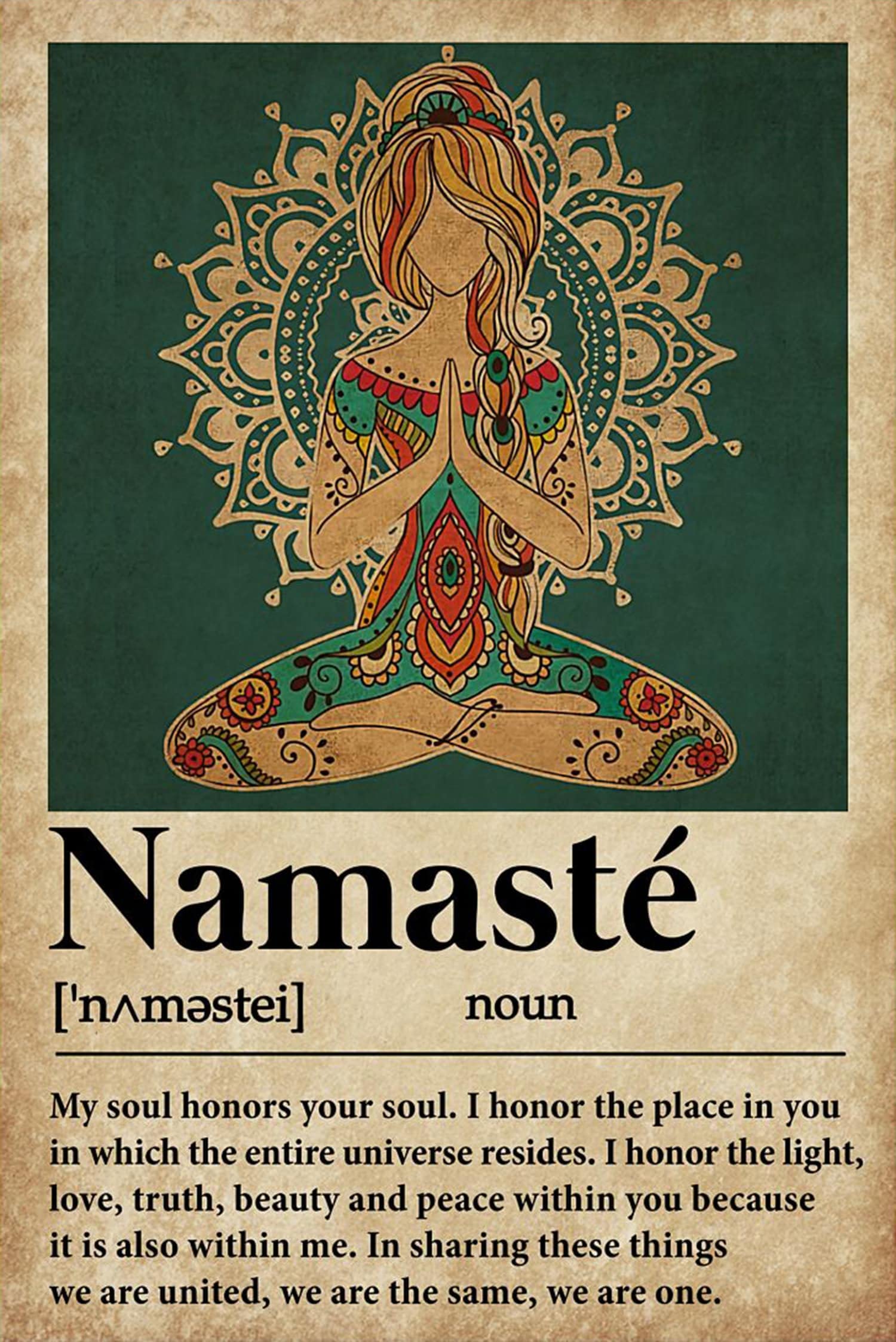 Niekea Vintage Metal Tin Sign Yoga Namaste Definition Poster Wall Decor, Yoga Poster Tin plaque 12x8 Inch