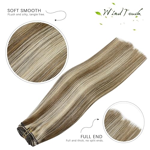 Miniatura 2 de WindTouch Extensiones de cabello con pinzas, 4.33 oz, extensiones de cabello largo de 22 pulgadas, extensiones de cabello humano real, 7 unidades,