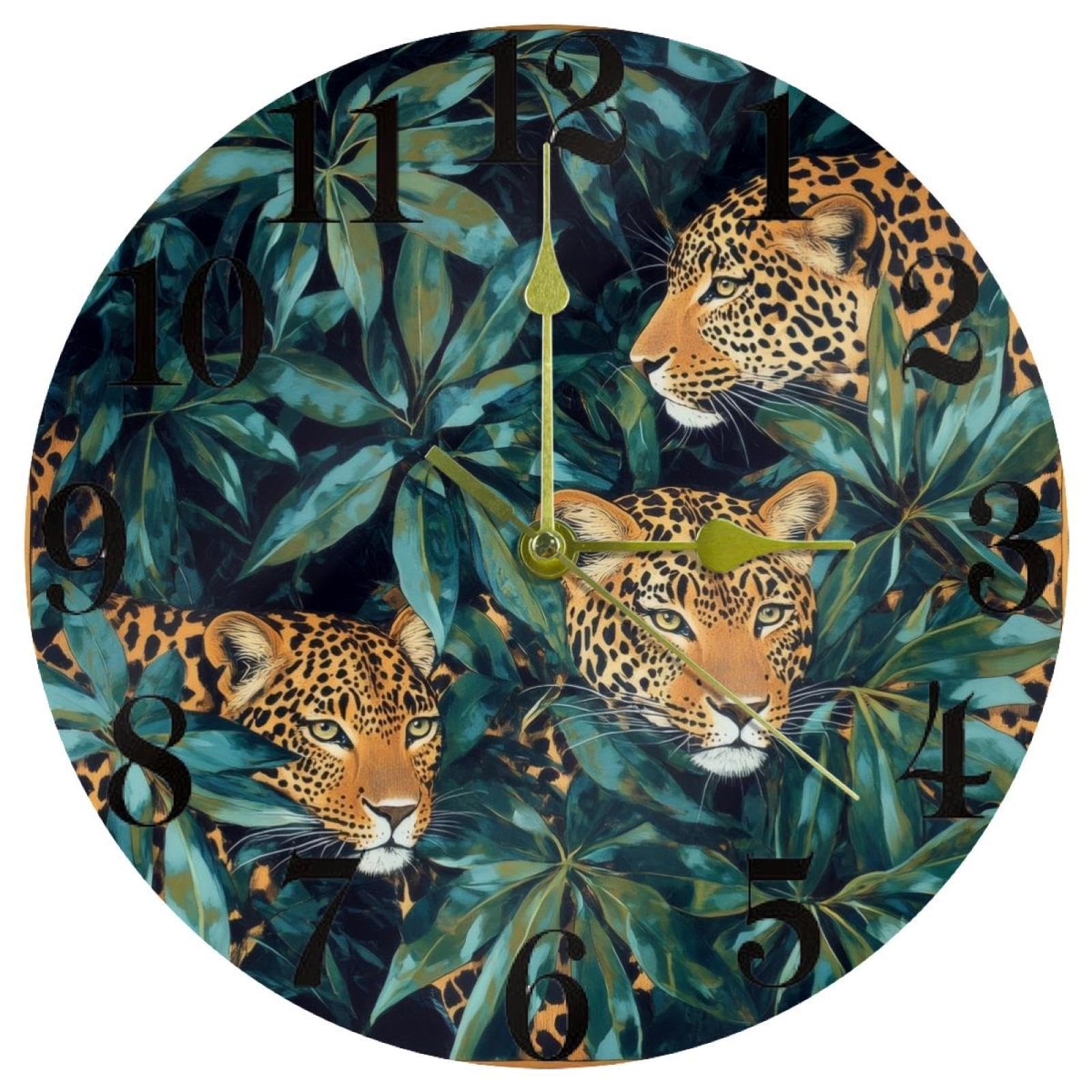 Horloge murale ronde imprimé léopard sauvage pour cuisine et salon