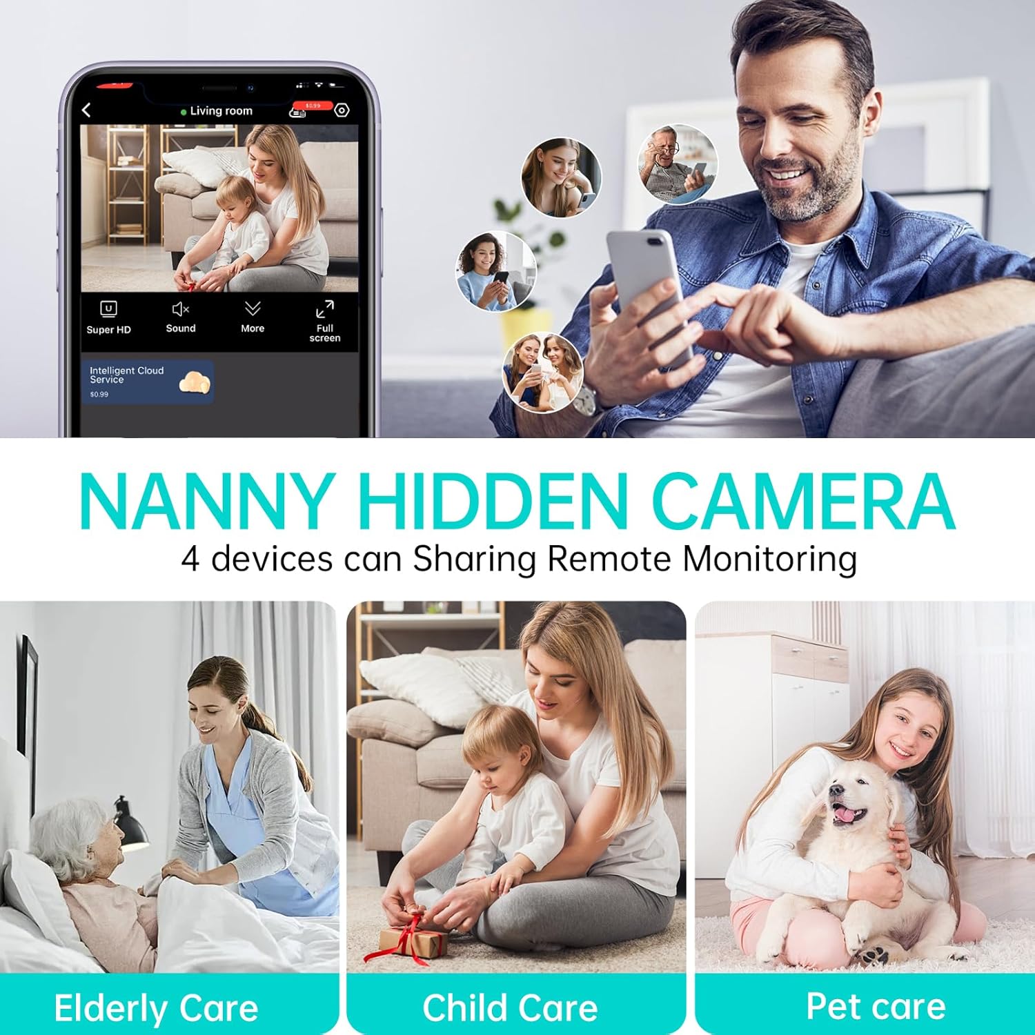 2025 Upgraded Security Camera, Wireless Surveillance Camera, 4K HD Mini Nanny Cam for Home (with Night Vision) WiFi Indoor Camera(Video Only) White