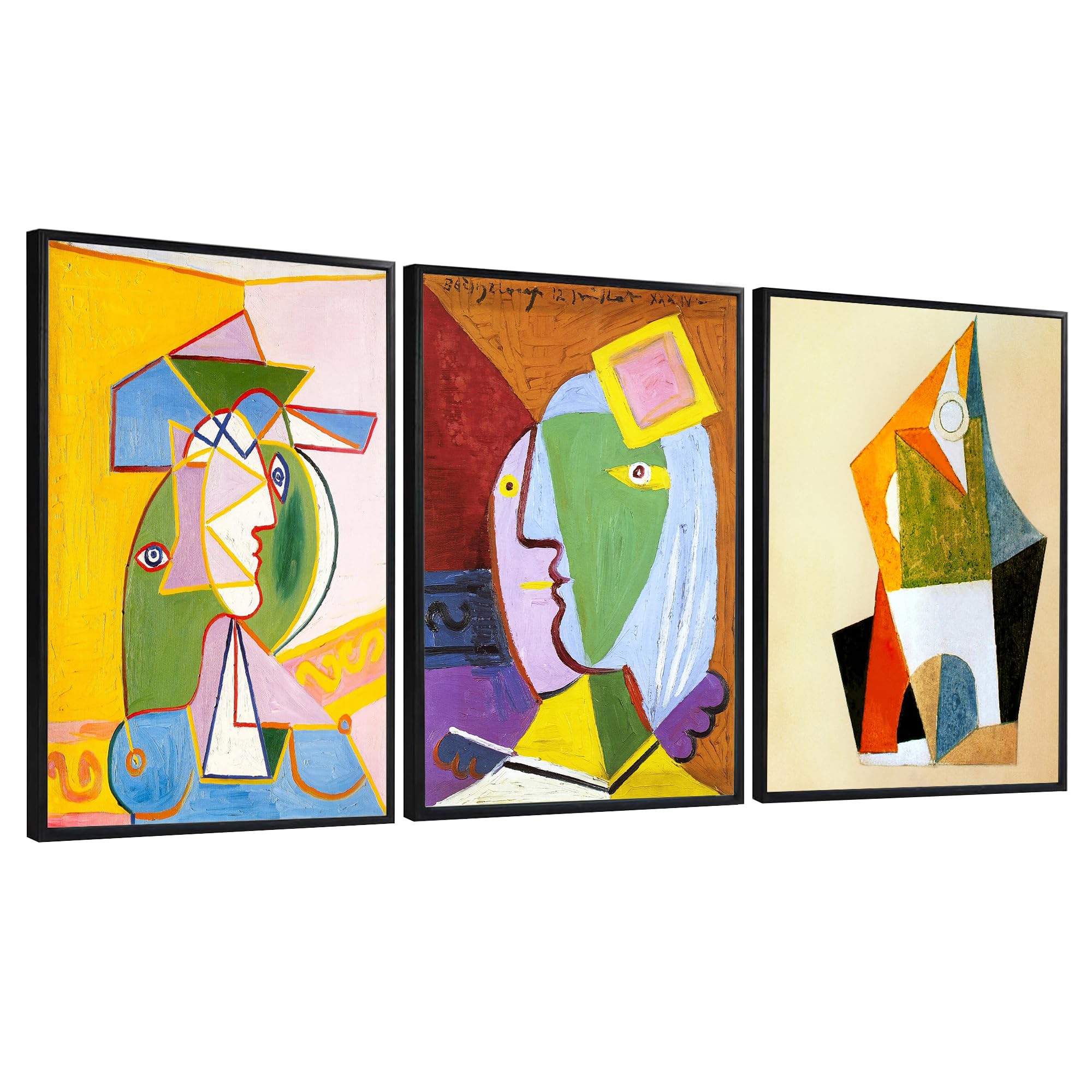 INVIN ART Framed Canvas Print Combo Painting 3 Pieces Series#24 by Pablo Picasso, Modern Abstract Wall Art Famous Aesthetic Artwork Set of 3 for