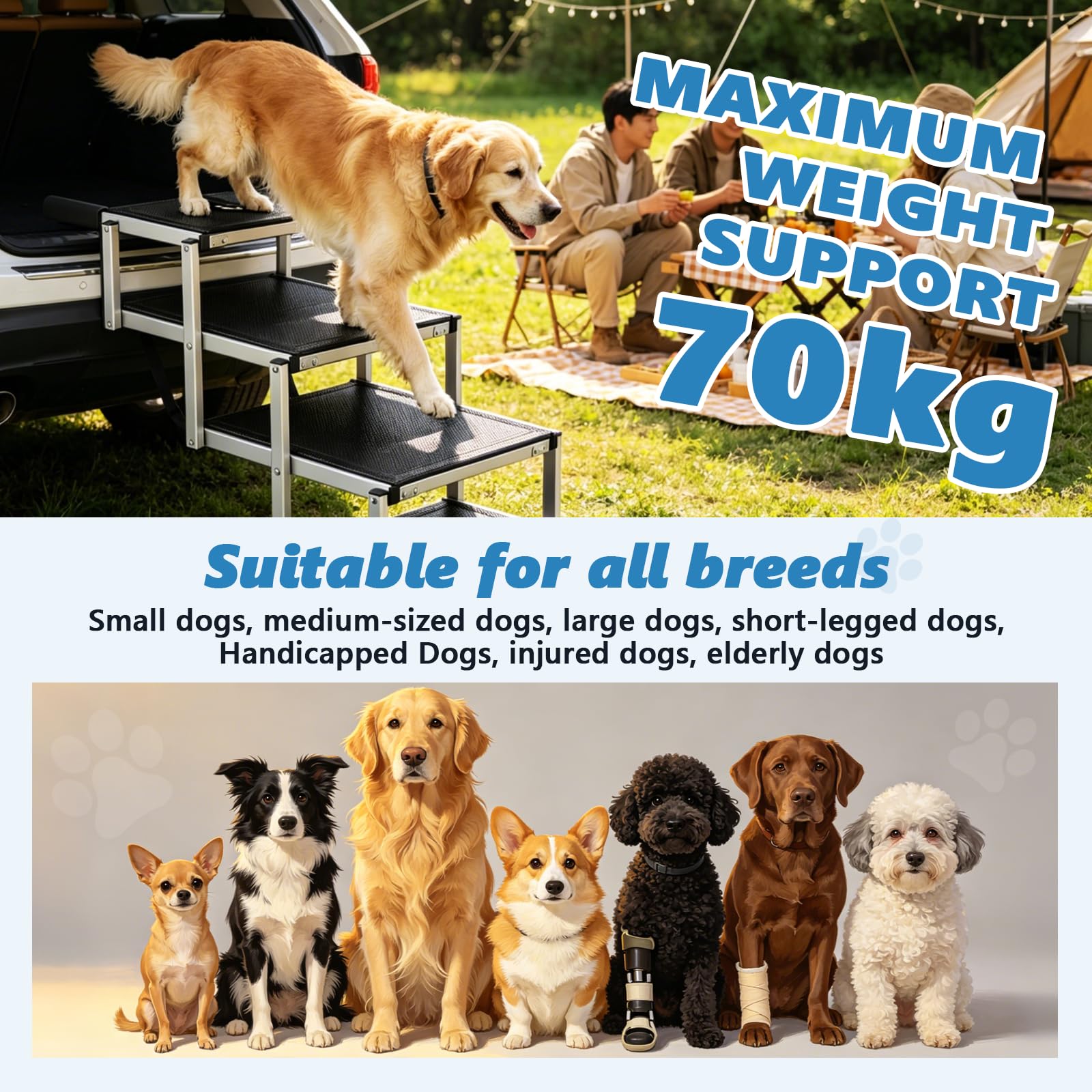 MXBAOHENG Escalera plegable para perros, soporta hasta 70 kg, rampa para perros, marco de aluminio, escalera portátil con antideslizante para perros con problemas articulares (6 peldaños, escalera