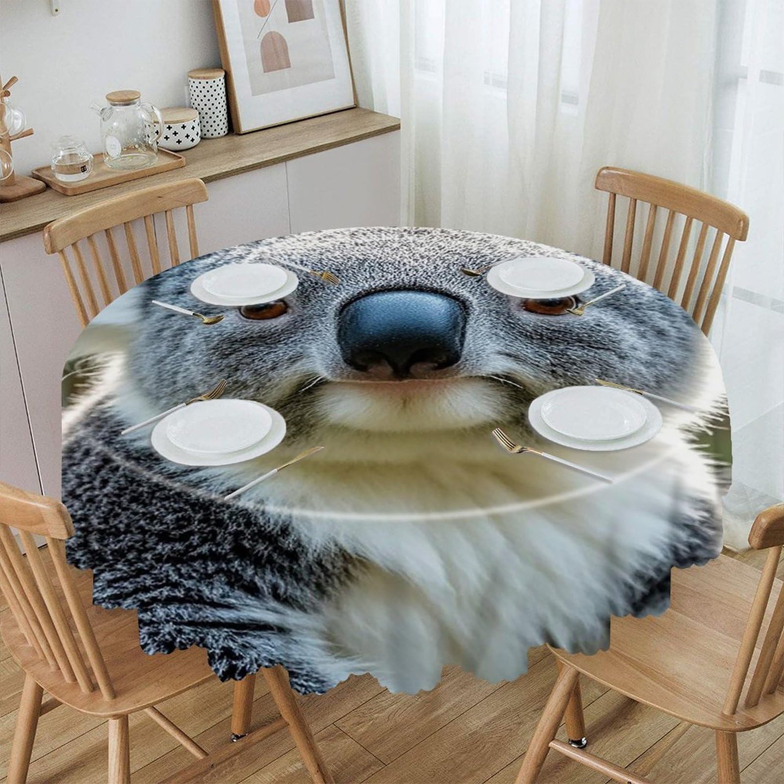 FekiLoot Lovely Koala Round Tablecloth 60 Inch Waterproof Heavy Duty Table Cloth Spillproof Washable Table Cover Wrinkle Resistant Tablecloths Decorative Table Cloths