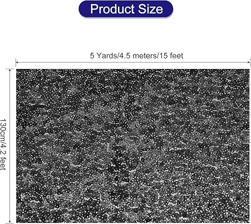 Miniatura 2 de MECCANIXITY Tela de lentejuelas negra, 5 yardas de longitud y 4.2 pies de ancho, tela de malla de lentejuelas brillantes para decoración de ropa de