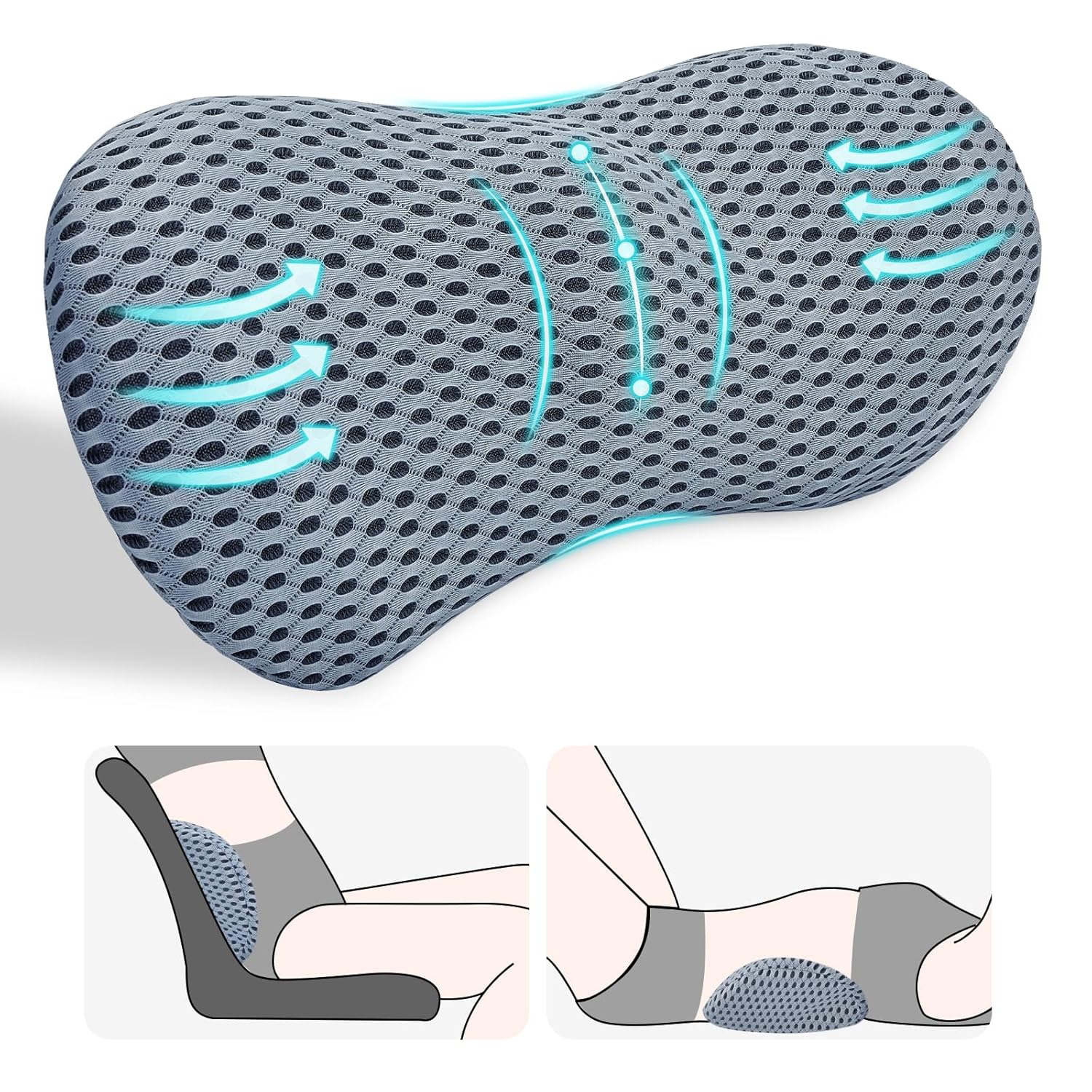 kasney Lumbar Support Pillow Back Pillow for Low Back Pain Relief Ergonomic Streamline Car Seat Office Chair Recliner