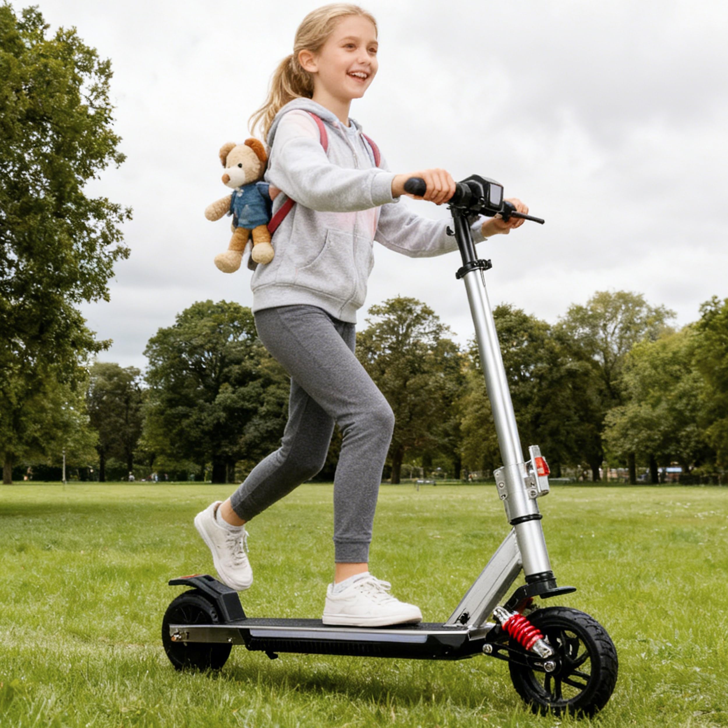 Trottinette électrique pour enfants de 6 à 12 ans, avec Bluetooth et lumières LED colorées, 3 vitesses jusqu'à 14 km/h, frein électrique, léger 7 kg, pour garçons et filles