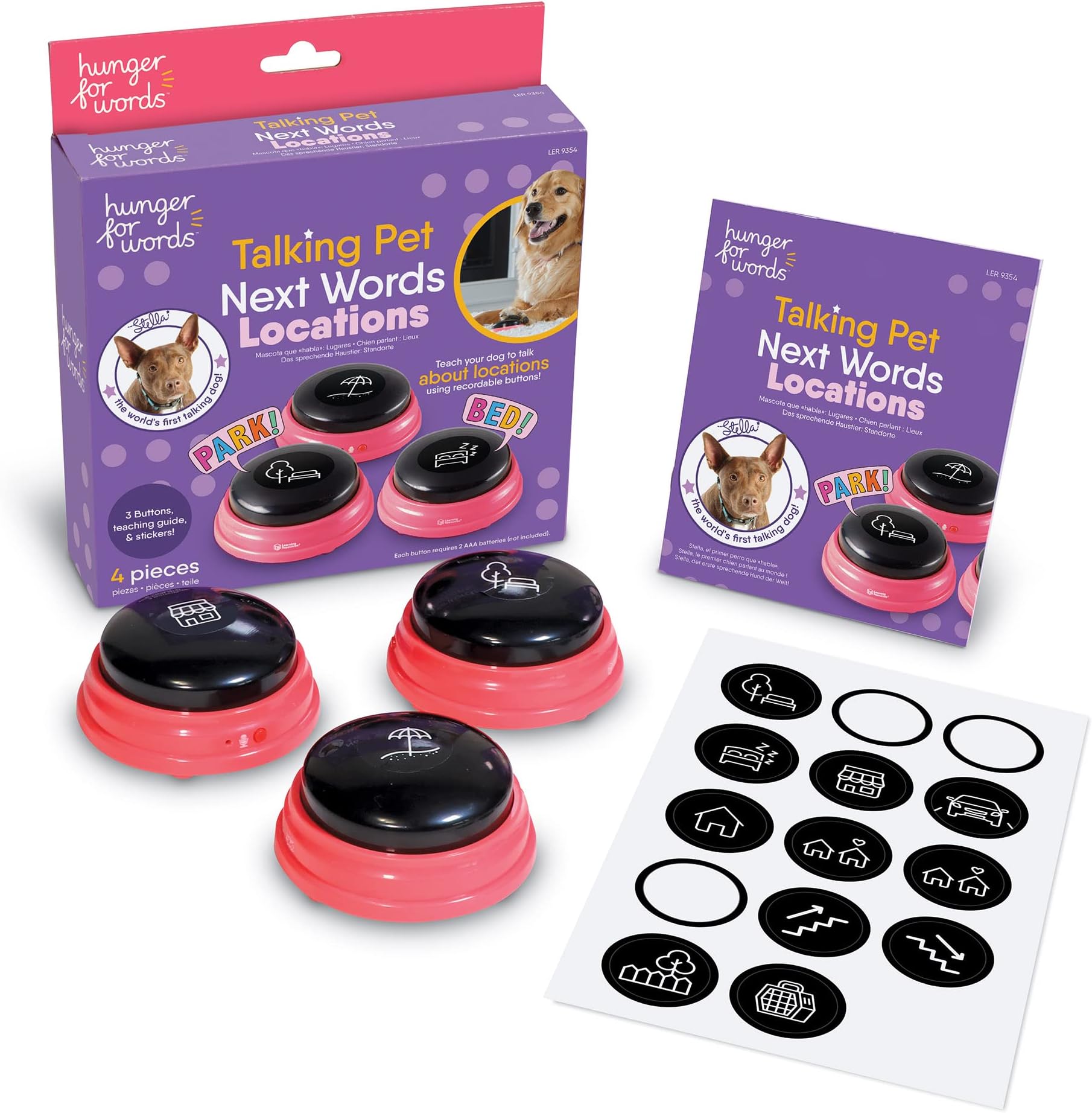 Talking Pet Next Words Locations - 3 Piece Set of Recordable Speech Buttons for Dogs, Dog Buttons for Communication