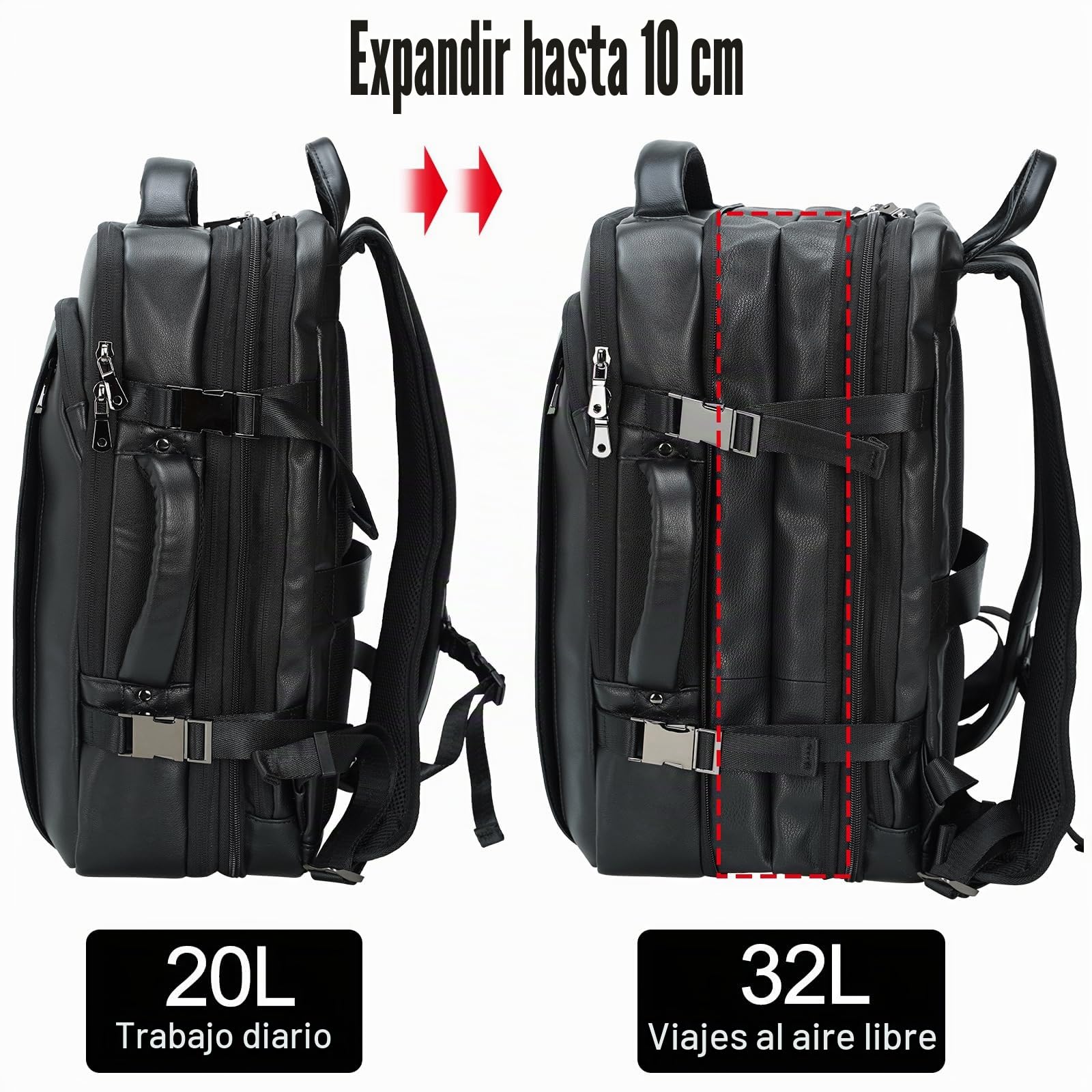 TIDING Mochila de Viaje para Hombre de Cuero Genuino con Compartimento para Portatil 15.6 Pulgadas Gran Capacidad Ampliable 36L Profesional para Negocios y Oficina