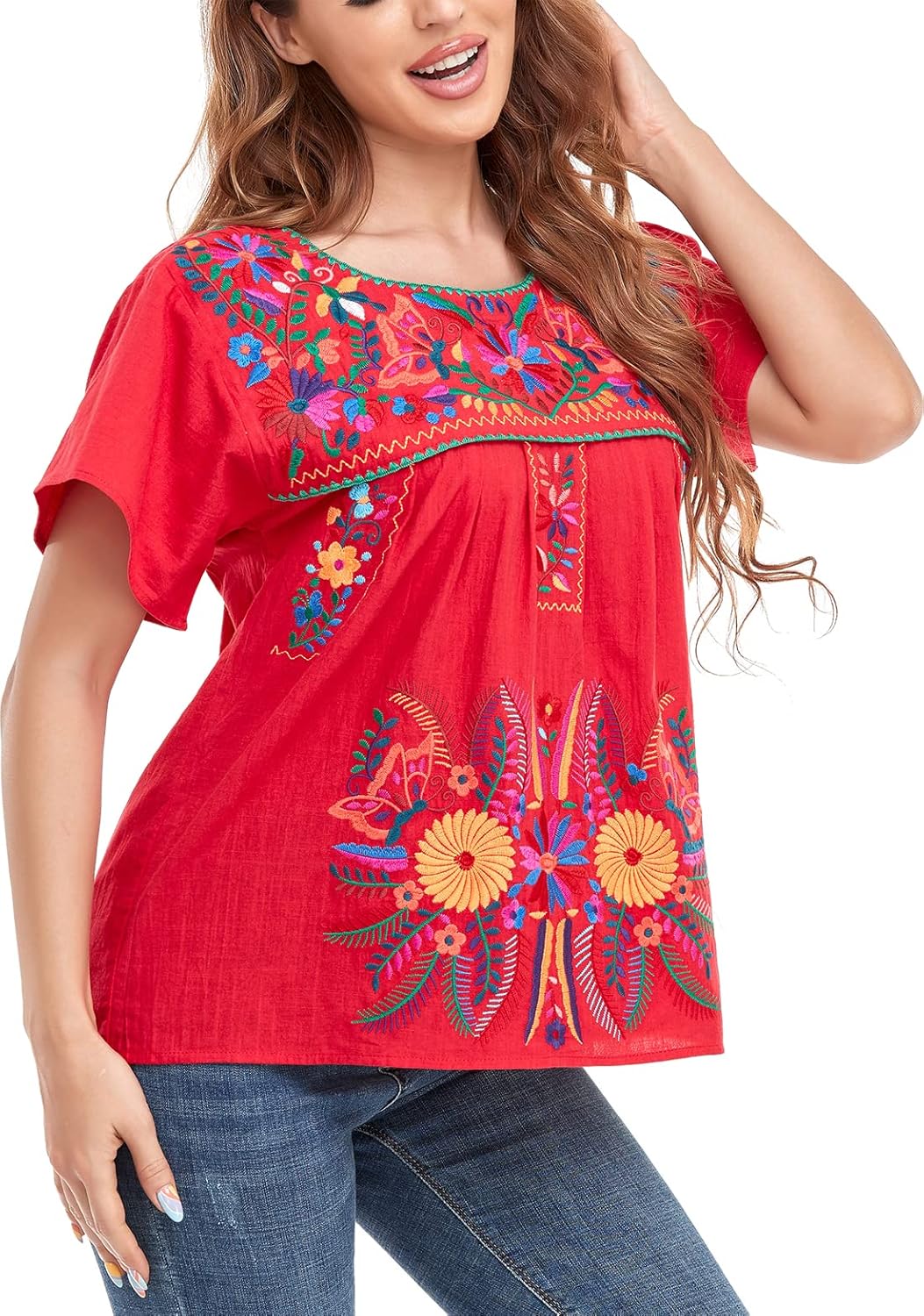 YZXDORWJ Women's Mexican Peasant Blouse Cotton Tops White Shirt