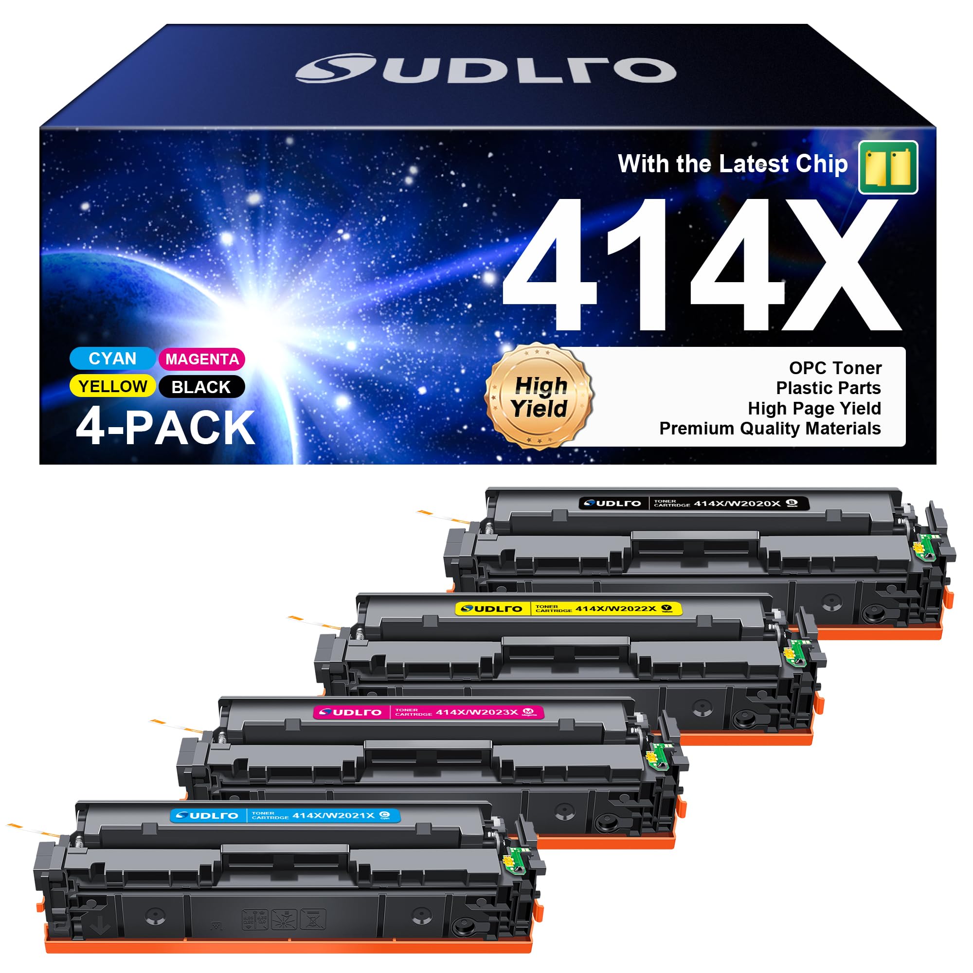 414X Toner Cartridges 4 Pack: 414A M479FDW Replacement for HP 414A Toner Cartridges 4 Pack to use with HP Color LaserJet Pro MFP M479fdw M479fdn M454dw M454dn M455dn | with Chip | W2020X W2020A
