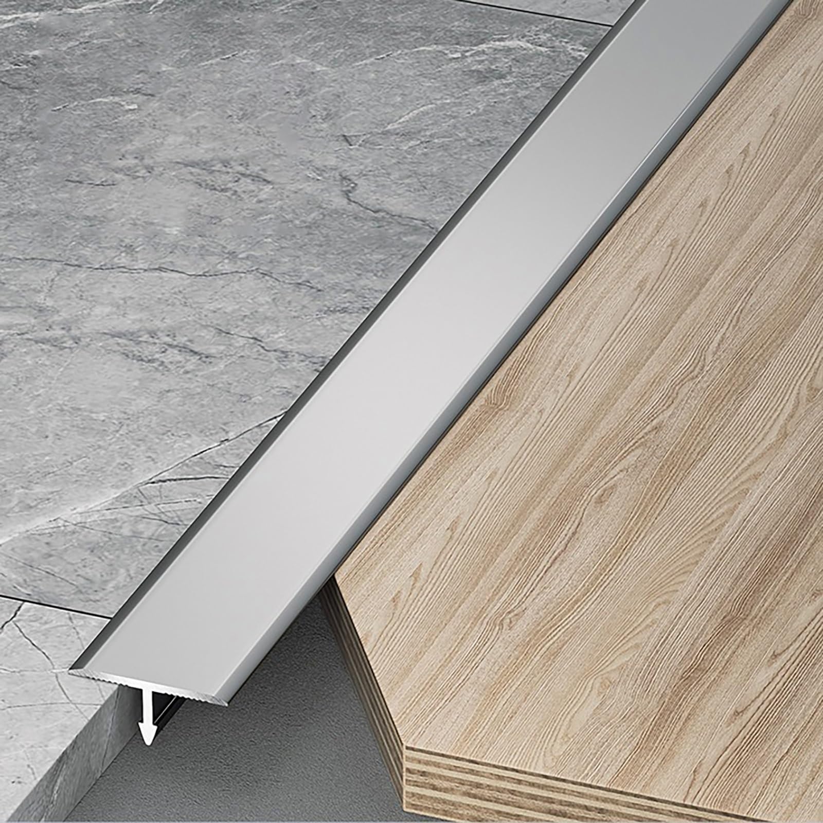 Profilé De Transition Aluminium Anodisé Pour Carrelage Et Stratifié, Rail De Compensation Plat Avec Bandes D'Extrémité – Lot De 3 Pièces, 100cm Pour Bordure De Sol Et Transition(Herr grau,Brei