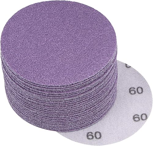 uxcell 30 discos de lija morados de 3 pulgadas, 60 granos, gancho y bucle, papel de arena profesional de óxido de aluminio, pulido húmedo y seco