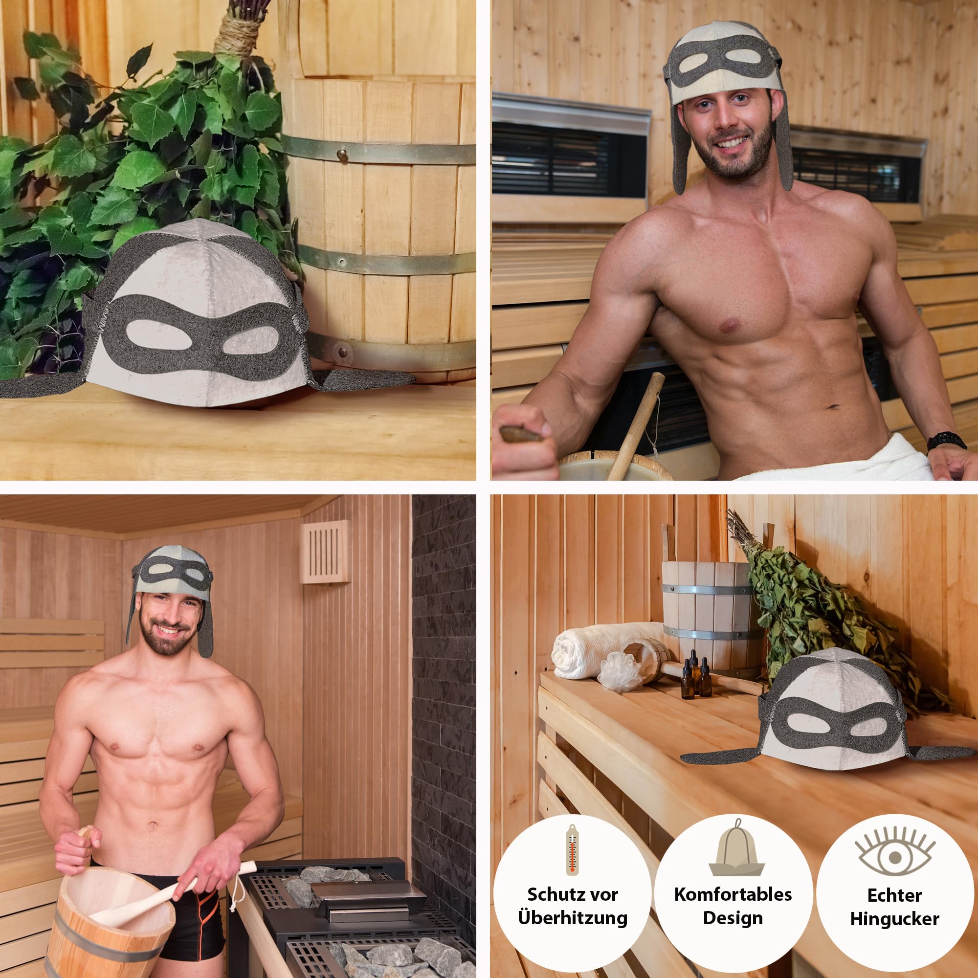 Chapeau de sauna en feutre 100% pour homme - Bonnet aviateur brodé