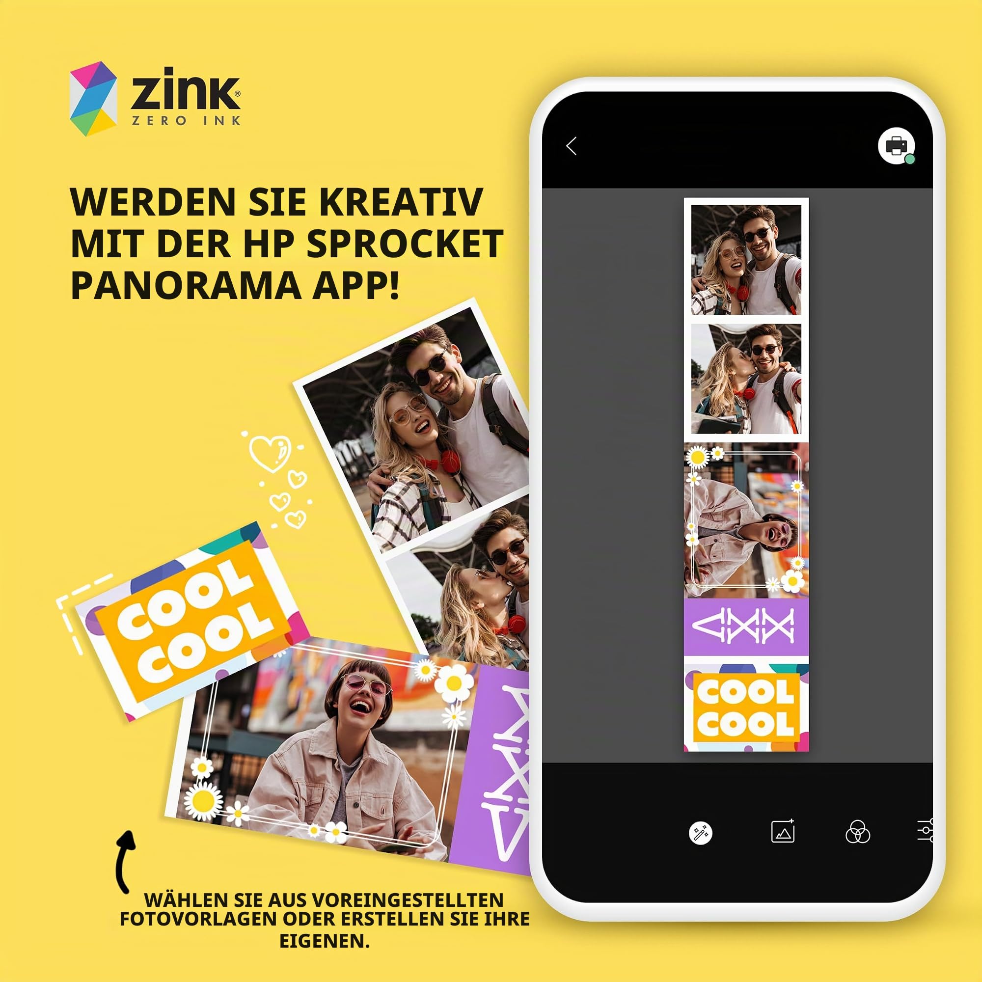 HP Sprocket Panorama Zink Zero-Ink Klebepapierrolle, 16,4 ft (5 Meter) Wischfest, Sofortfotos oder Etiketten mit lebendigen Farben.