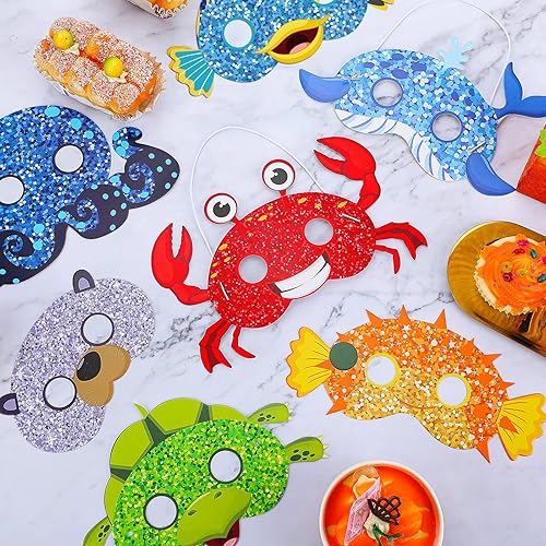 Miniatura 7 de Minatee 24 máscaras para niños bajo el mar, océano, animales, cumpleaños, divertidas máscaras para niños, suministros de fiesta bajo el mar, océano,