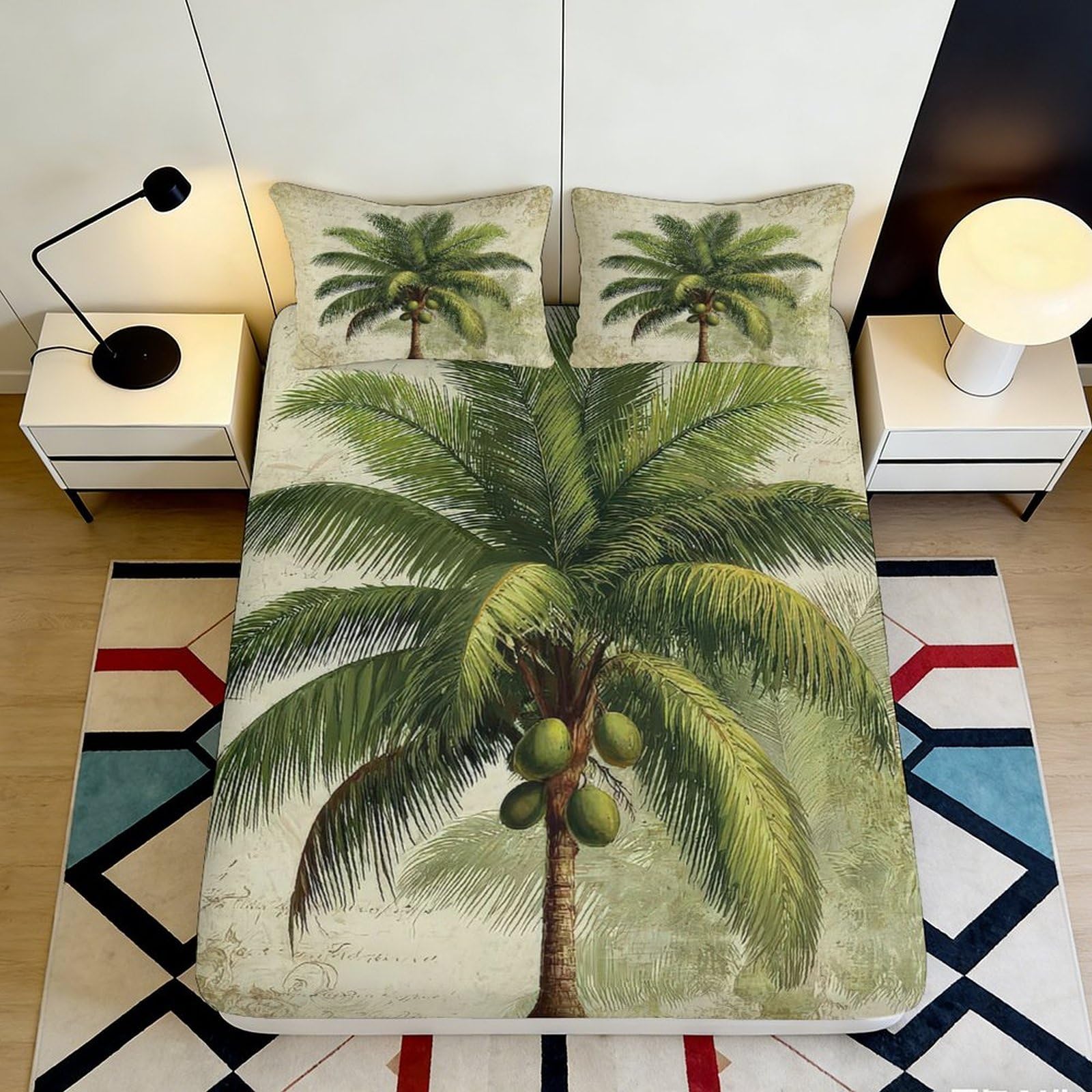 Pnayamiorkfel Style-9 3D Printed Tropical Palm Tree Fitted Sheet Microfiber Soft Green Coconut Bed Sheet Bedroom Decor Mattress Protection 90X200x25cm
