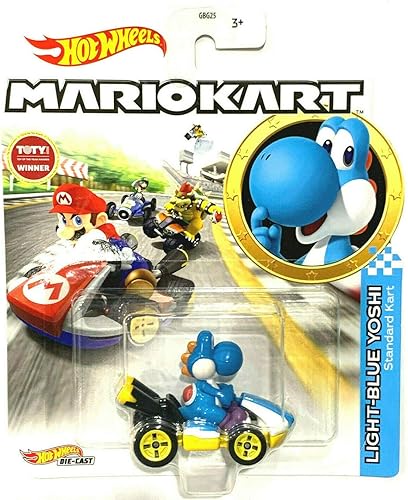 Miniatura 2 de DieCast Hotwheels Mario Kart - Yoshi azul claro kart estándar escala 164