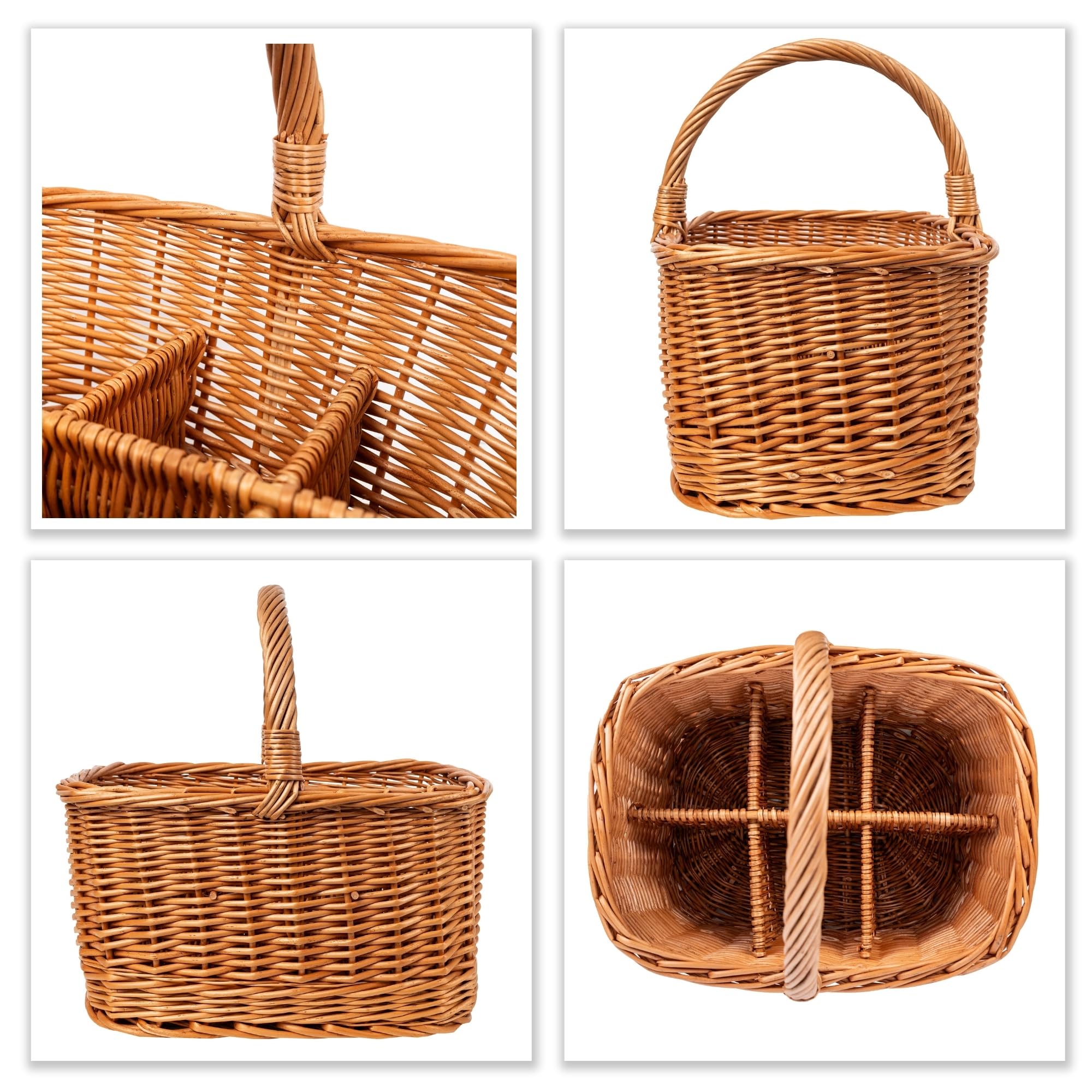 Creative Home Wiklinowy na Butelki z Uchwytem 6 Przegród Wymiar 40x31x38cm | Kosz | (+/-2cm) | Duży i Lekki | Naturalny Brąz | Ręcznie Wyplatany | Uniwersalny i Wytrzymały