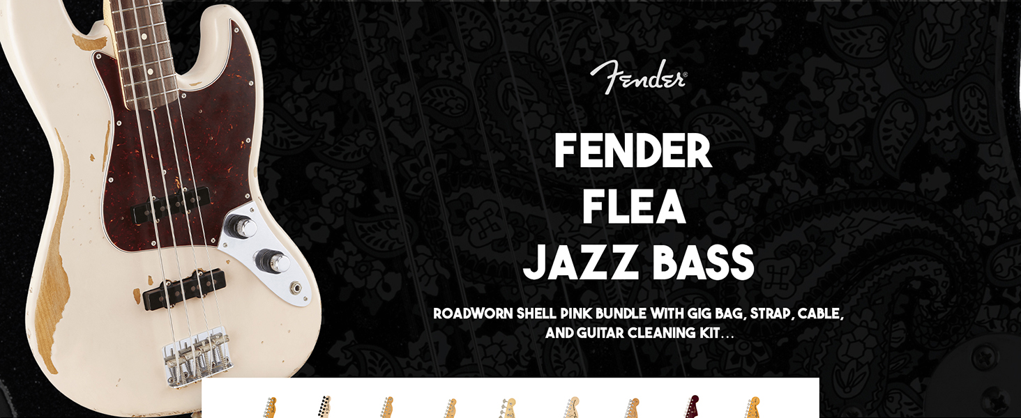 Amazon.com: Fender Flea Jazz Bass - Roadworn Shell Pink Bundle
