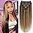 Mihugass 4/27/4 Highlight Yaki Straight Clip in Hair Extensions Real Human Hair Omber Clip ins For Women Yaki Straight Clip on Hair(12inch,4/27/4)