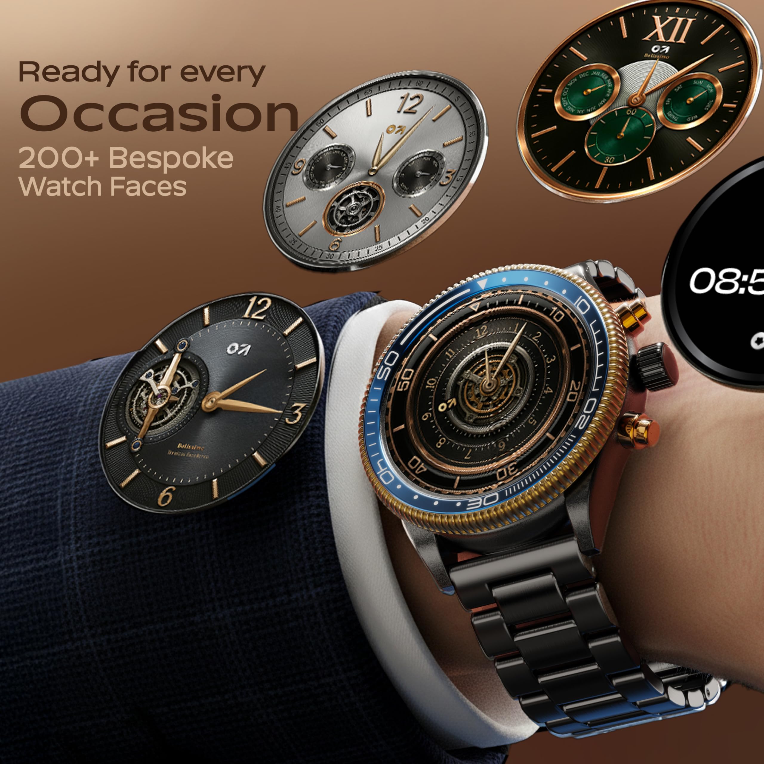 GOBOULT Saber Smart Watch 1.43'' AMOLED Display, Functional Rotating Bezel, AOD, BT Calling, 200+Watchfaces, 700 Nits Brightness, AI Voice Assistant, SpO2 Monitoring, 120+ Sports Mode (Metal Black) — Amazon image 6