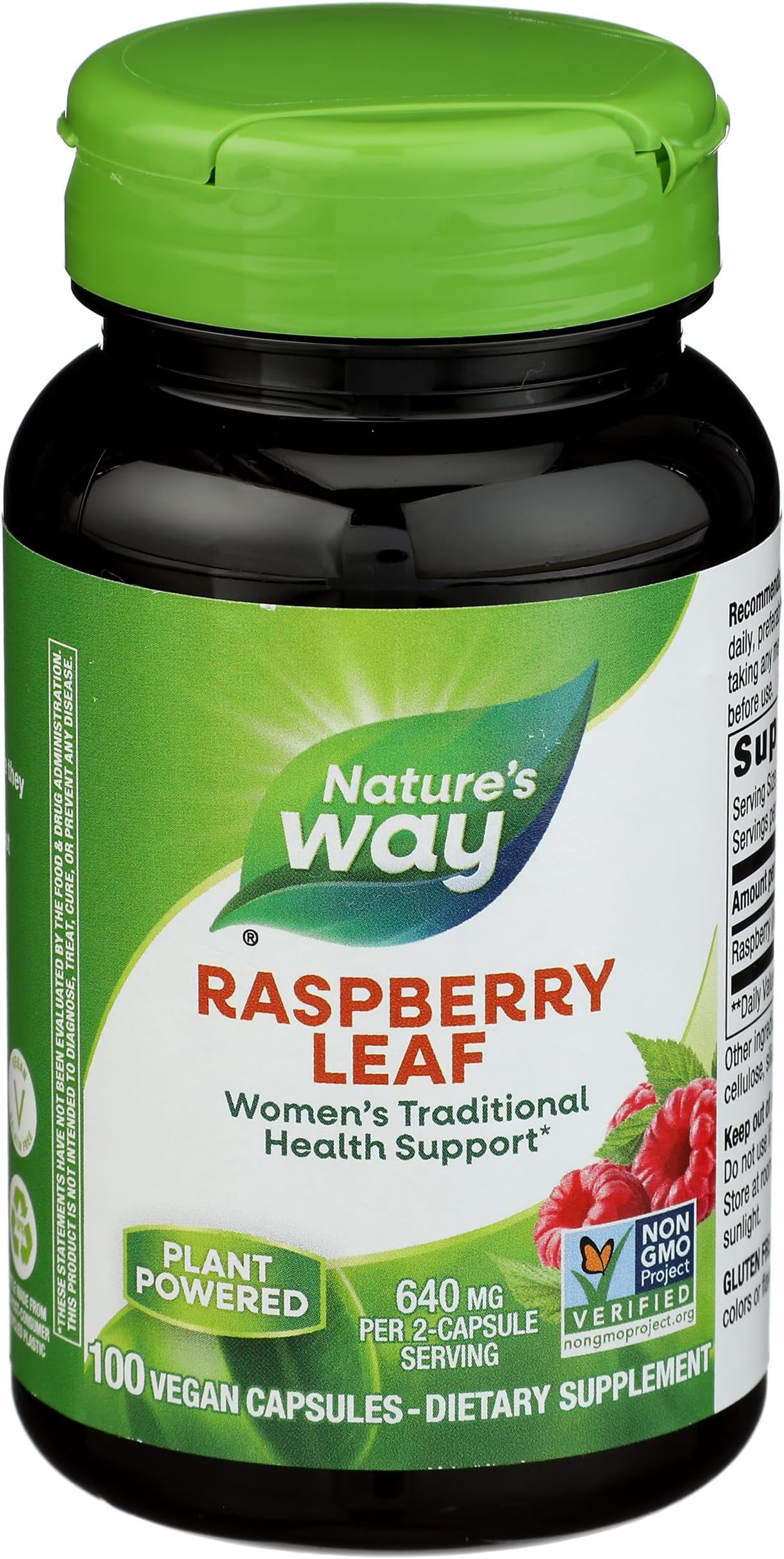 Nature's Way Raspberry Leaf - Traditional Women’s Wellness Supplement for Plant-Based Support* - Traditional Herbal Supplement - Vegan, Gluten-Free & Dairy-Free - 100 Count (50 Servings)