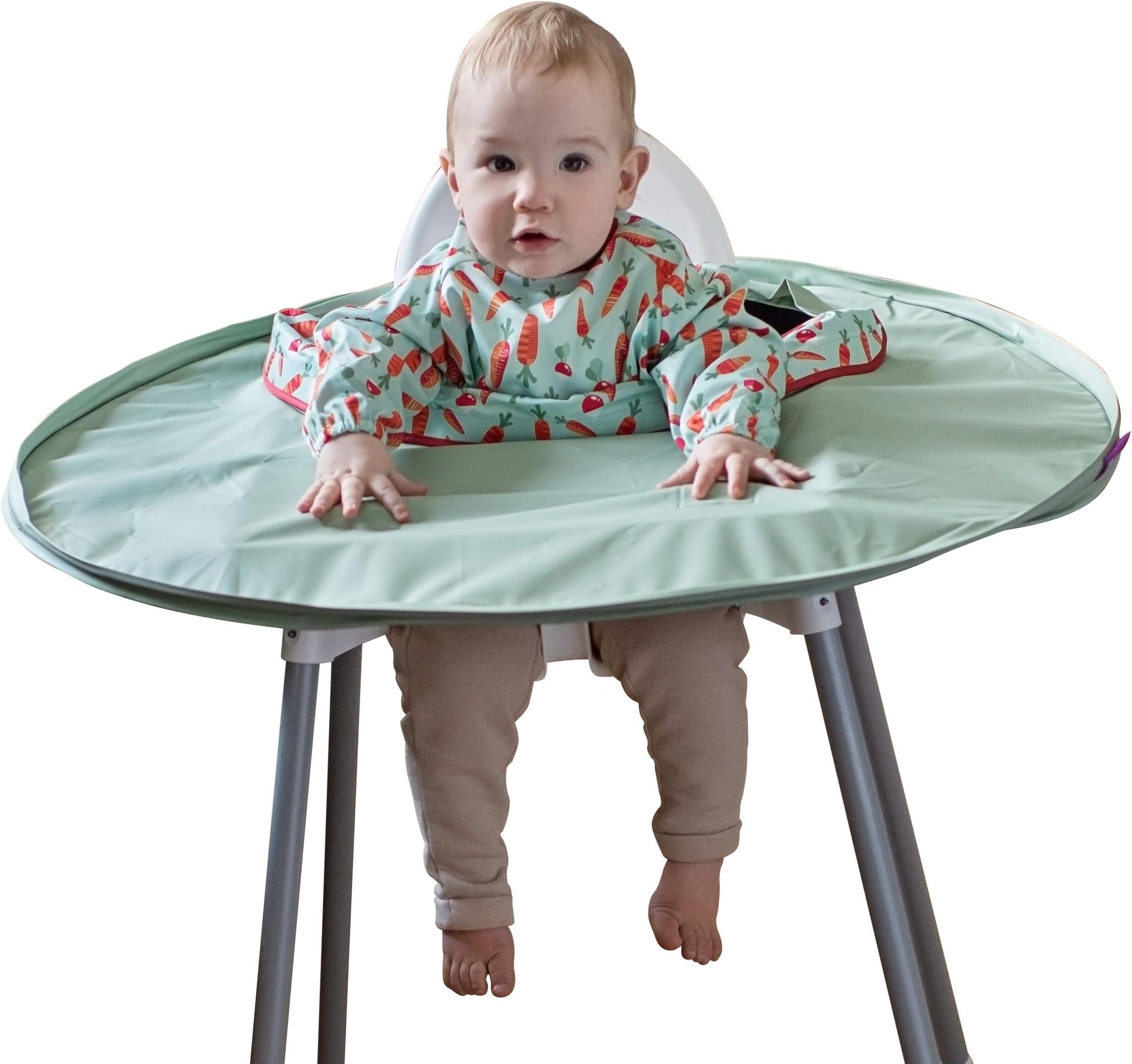 Tidy Tot Weaning Bib & Tray Kit. Weaning Set Attaches to Highchair for Mess Proof Baby Feeding. Essential Baby Led Weaning Bib BLW. Waterproof Long Sleeve Bibs Set for Babies 6-24 months