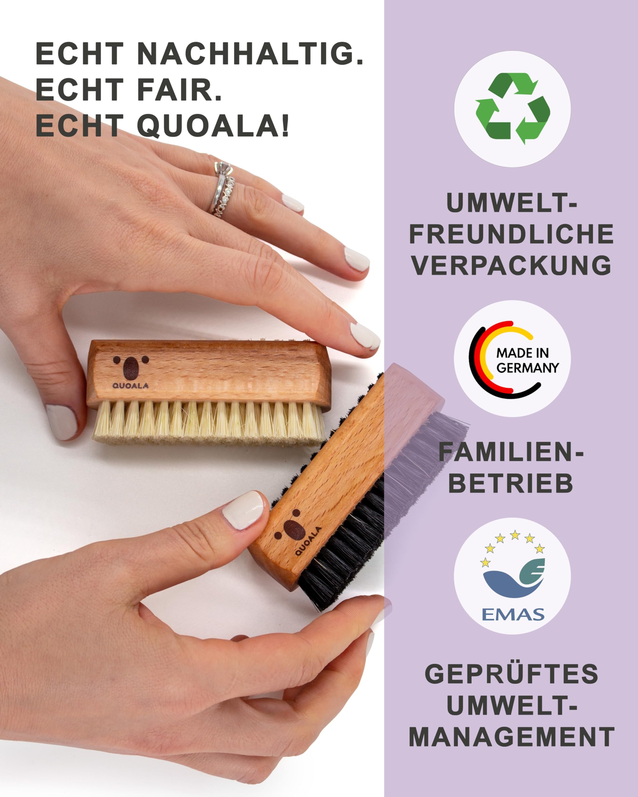 QUOALA® Hand- & Nagelbürste – in Deutschland hergestellt | FSC-zertifiziertes Buchenholz | SISAL | VEGAN | Für Tiefenreinigung, Maniküre, Pediküre | Ergonomisch & Umweltfreundlich