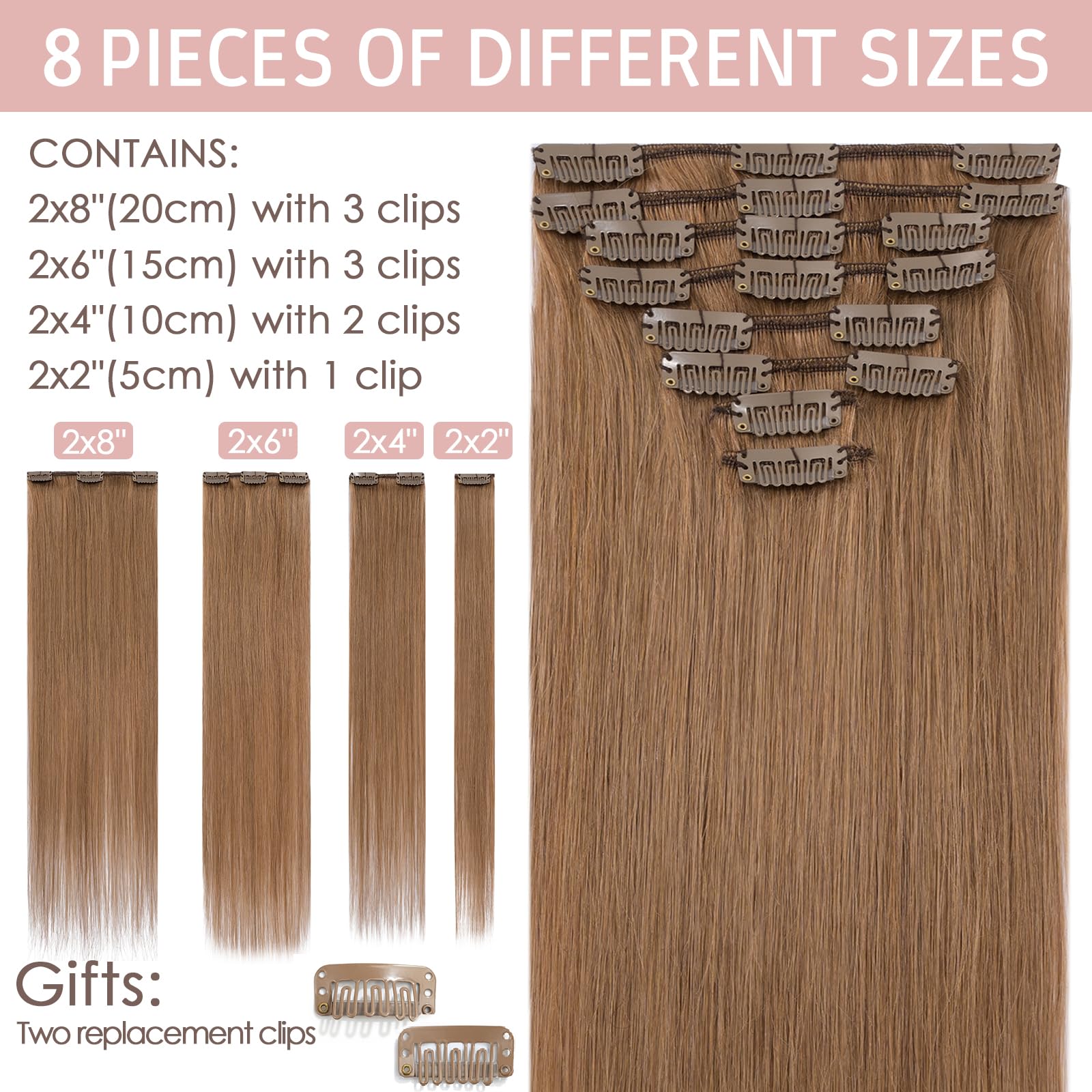 Silk-co 10inch Hair Extensions Clip in Hair Extension Human Hair #04 Medium Brown -Basic Thickness-Thin Weft- 8 Pieces Real Remy Straight Hair Extensions[50g] — view 166