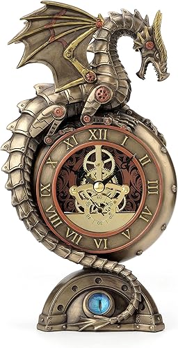 Veronese Design Reloj de mesa Steampunk con acabado de bronce dragón con relojes móviles