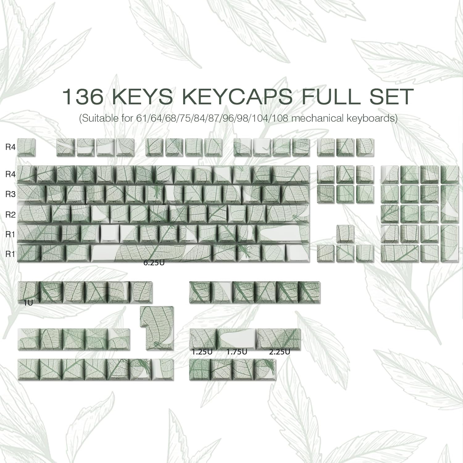 Hyekit PBT Keycaps - Side Printed Custom Keycap Set, 136 Keys, Double Shot Shine Through, Cherry Profile for Cherry Gateron MX Switches
