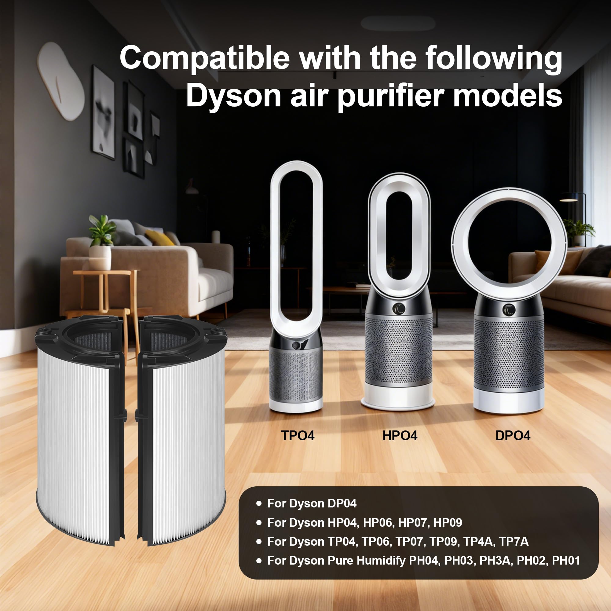 Filtr zamienny do oczyszczacza powietrza Dyson Hot and Cool, HP04 TP04 DP04 PH04 HP09 TP09 HP07 TP07 PH03 PH01, filtr 2 w 1 klasy H13 True HEPA i filtr z węglem aktywnym, do filtra zamiennego Dyson