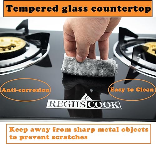 Miniatura 4 de Cocina de gas propano de 2 quemadores, estufa de gas LPG portátil para camping, encimera de vidrio templado de encendido automático con rejilla