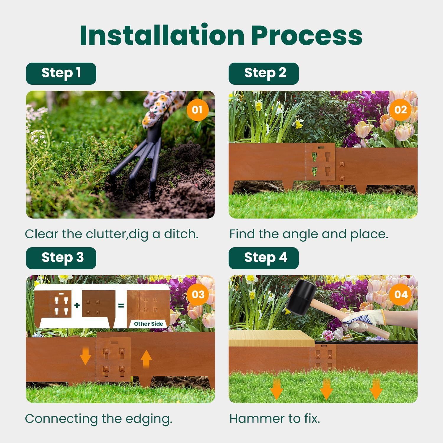 Corten Steel Landscape Edging 40" L x 8" H Metal Landscape Edging 6-Pack Metal Garden Edging with Protection Strips Steel Landscape Edging Landscaping Border for Yard Lawn Outdoor