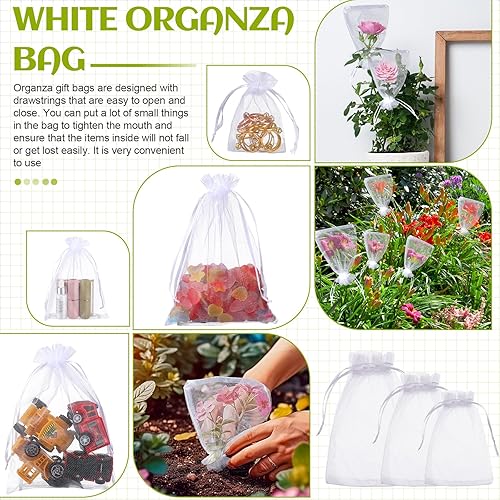 Miniatura 5 de Amylove 100 bolsas de organza blanca, bolsa de recuerdo de fiesta de boda, bolsa de malla transparente con cordón para joyería, bolsa de regalo,