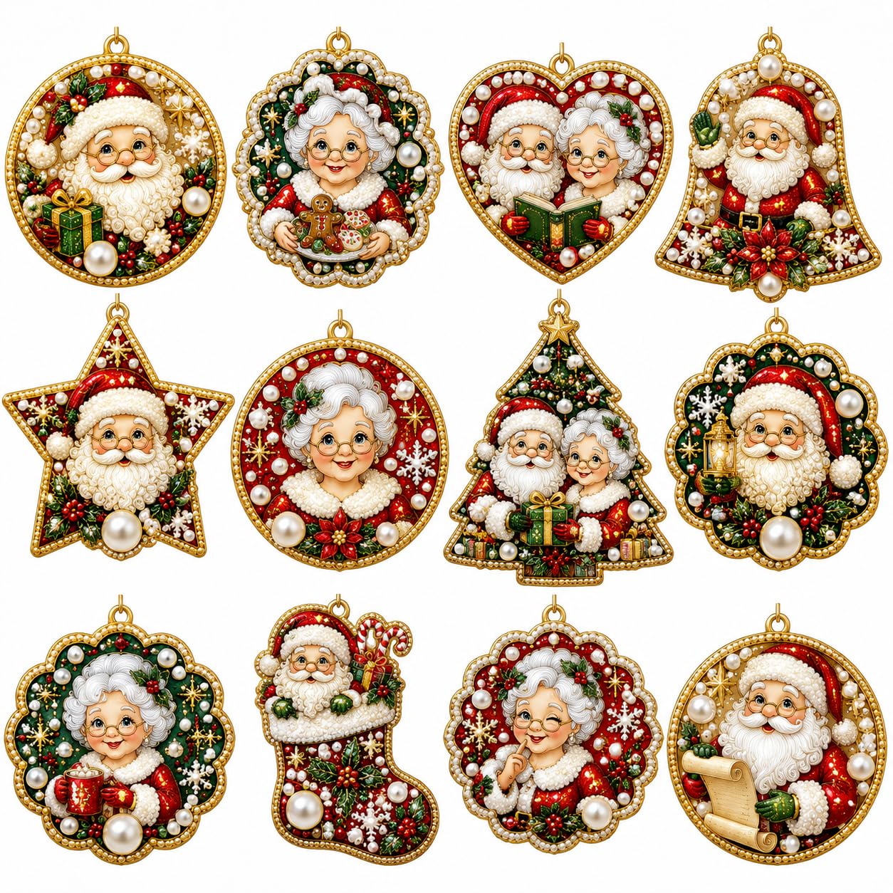 DualBlades 12pcs Diamond Art Christmas Ornaments, DIY Pearl Diamond Art Kits for Adults Hanging Pendant Style Pearl Art Kits for Adults Christmas Decor Craft (Style X)