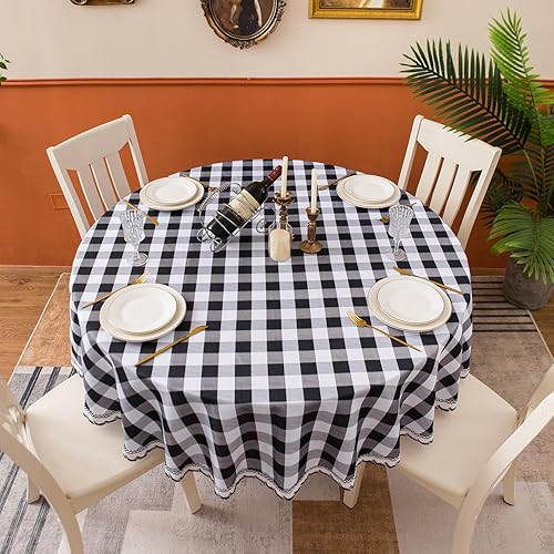 Miniatura 4 de EHouseHome Mantel de lino sintético con ribete de encaje, impermeable, a prueba de derrames, resistente a las manchas, sin arrugas, a prueba de