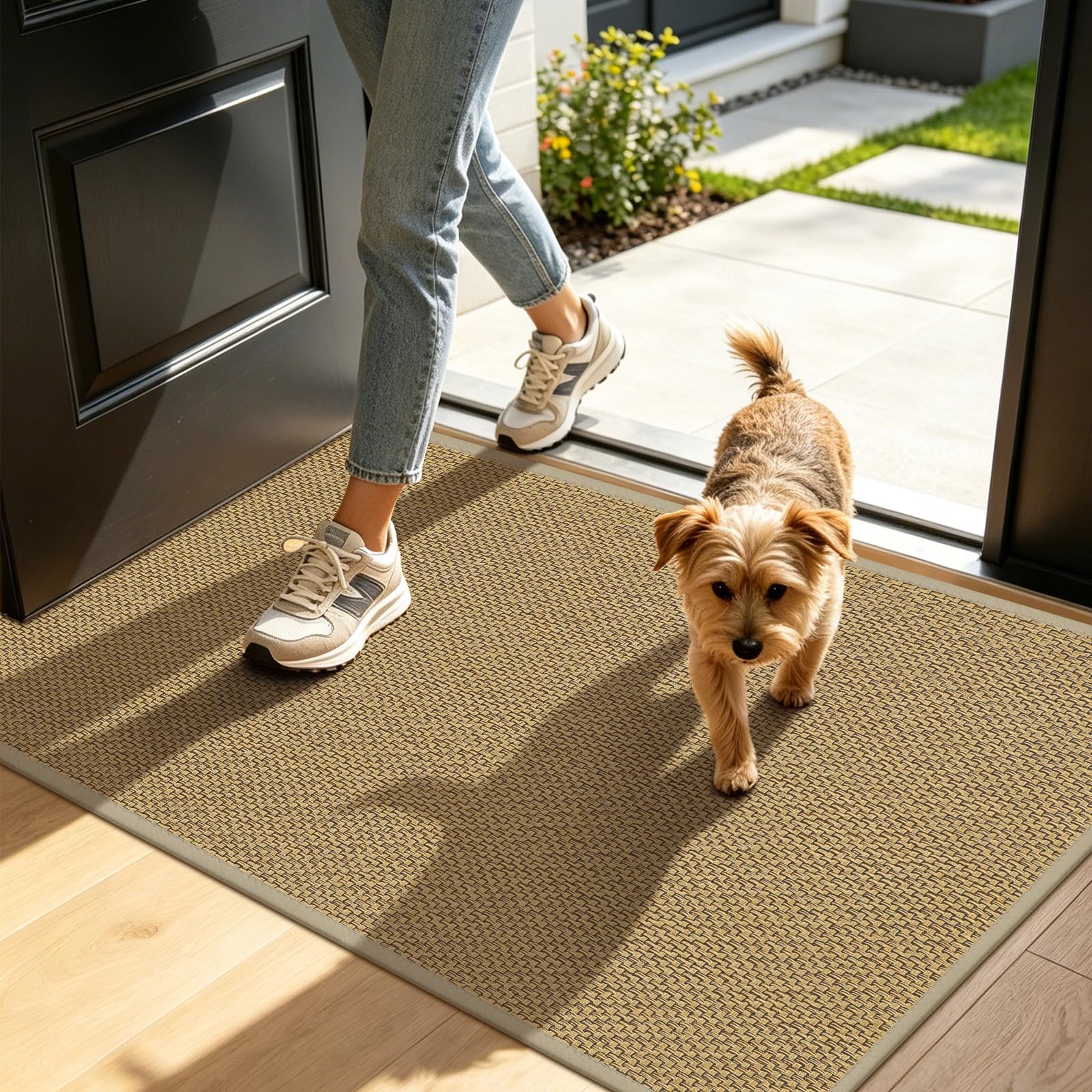 LEKEEPGO Tapis d'entrée 60 x 90 cm, antidérapant Paillasson Interieur Entree, Tapis Entree Interieur, Lavable, résistant Paillasson de Porte d'Entrée, Beige