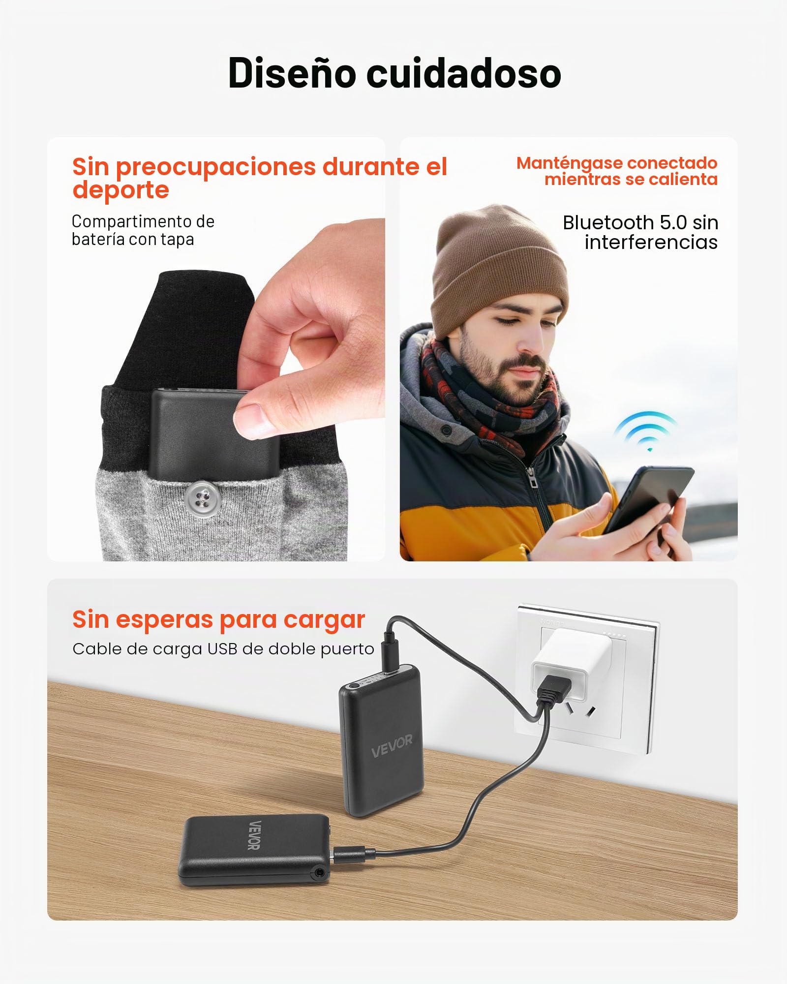 VEVOR Calcetines Calefactables, Batería 6000 mAh, Recargables, con 4 Niveles de Calentamiento, Control por Aplicación Unisex, Ideales para Caza, Equitación, Camping y Senderismo, UE de 38-48