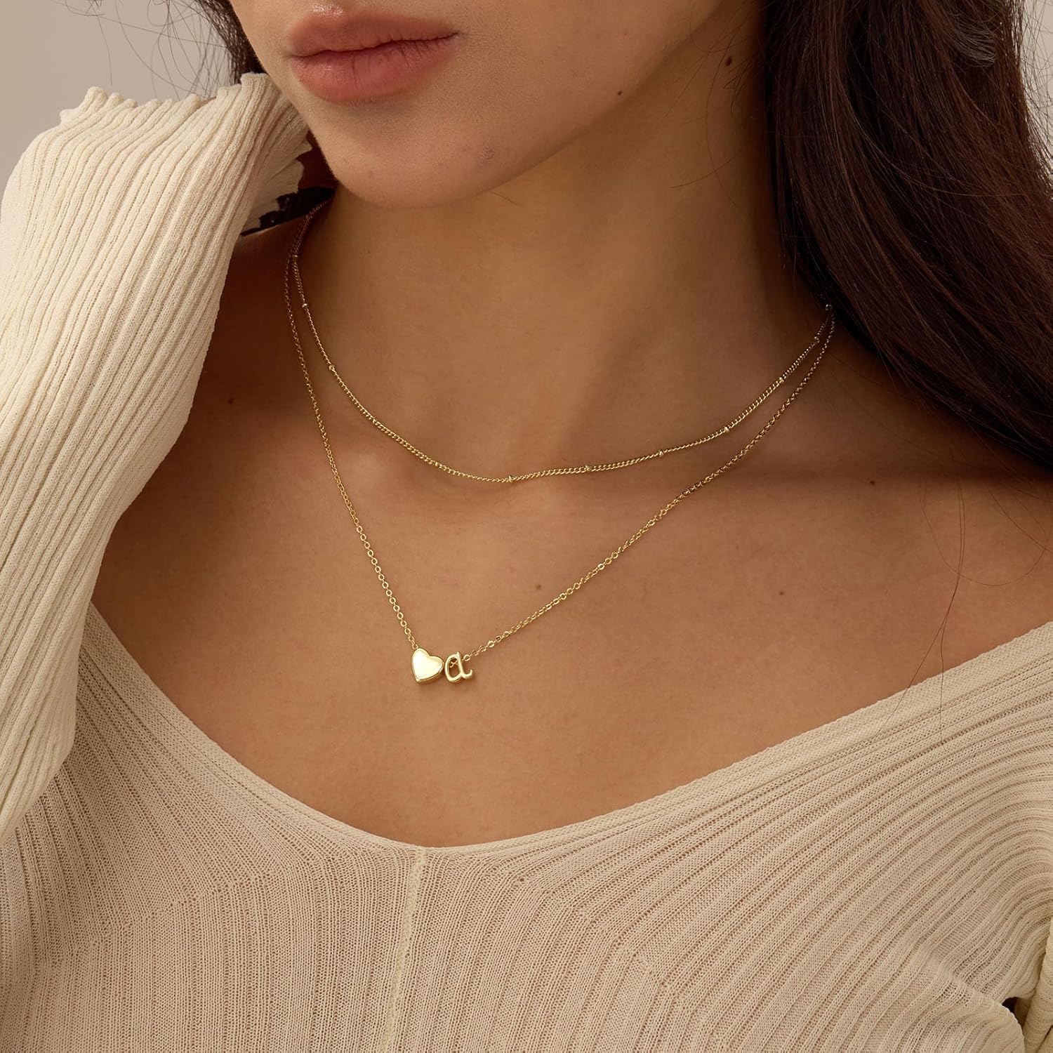 Gold Initial Necklace for Women, 14k Gold Plated Heart Initial Letter A-Z Pendant Necklace Dainty Layered Gold Choker Necklaces for Women Trendy Jewelry Birthday Gifts - Image 2