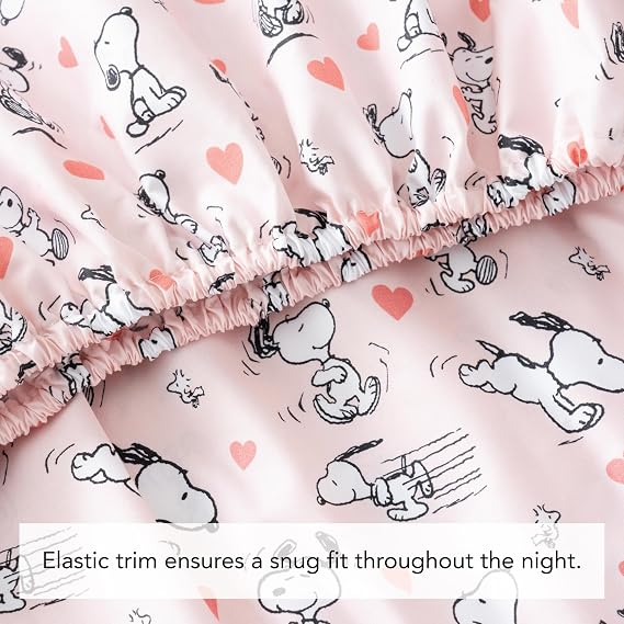 Berkshire Blanket Peanuts Fitted Sheet Twin Size(Only), Cute Character Snoopy Microfiber Sheet with Deep Pocket, Soft and Breathable, Mini Peanuts Poses and Hearts Blush