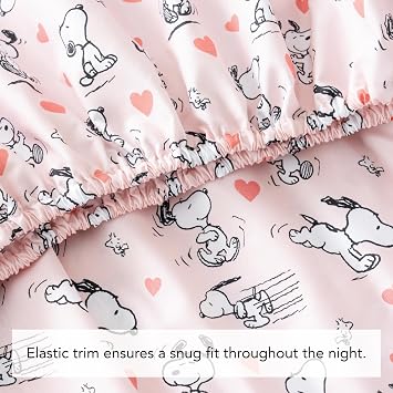 Berkshire Blanket Peanuts Fitted Sheet Twin Size(Only), Cute Character Snoopy Microfiber Sheet with Deep Pocket, Soft and Breathable, Mini Peanuts Poses and Hearts Blush