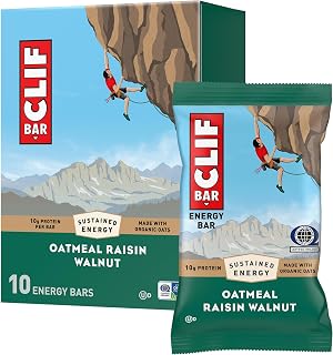 CLIF BAR Oatmeal Raisin Walnut Energy Bars - Organic Oats, Non-GMO Protein Bars for Sustained Energy, 10 Pack