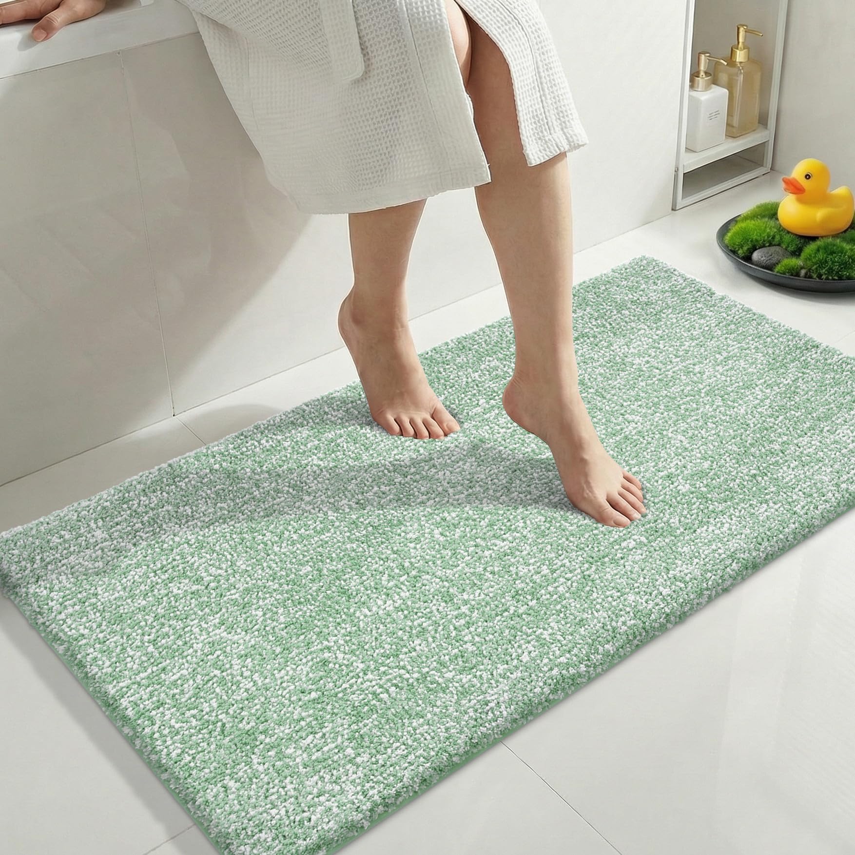 Yimobra Anti-Fatigue Non Slip Bathroom Rugs – Cushioned Dense Elastic Microfiber Bath Mat for Pressure Relief, Comfort for Tired Feet, Soft Absorbent
