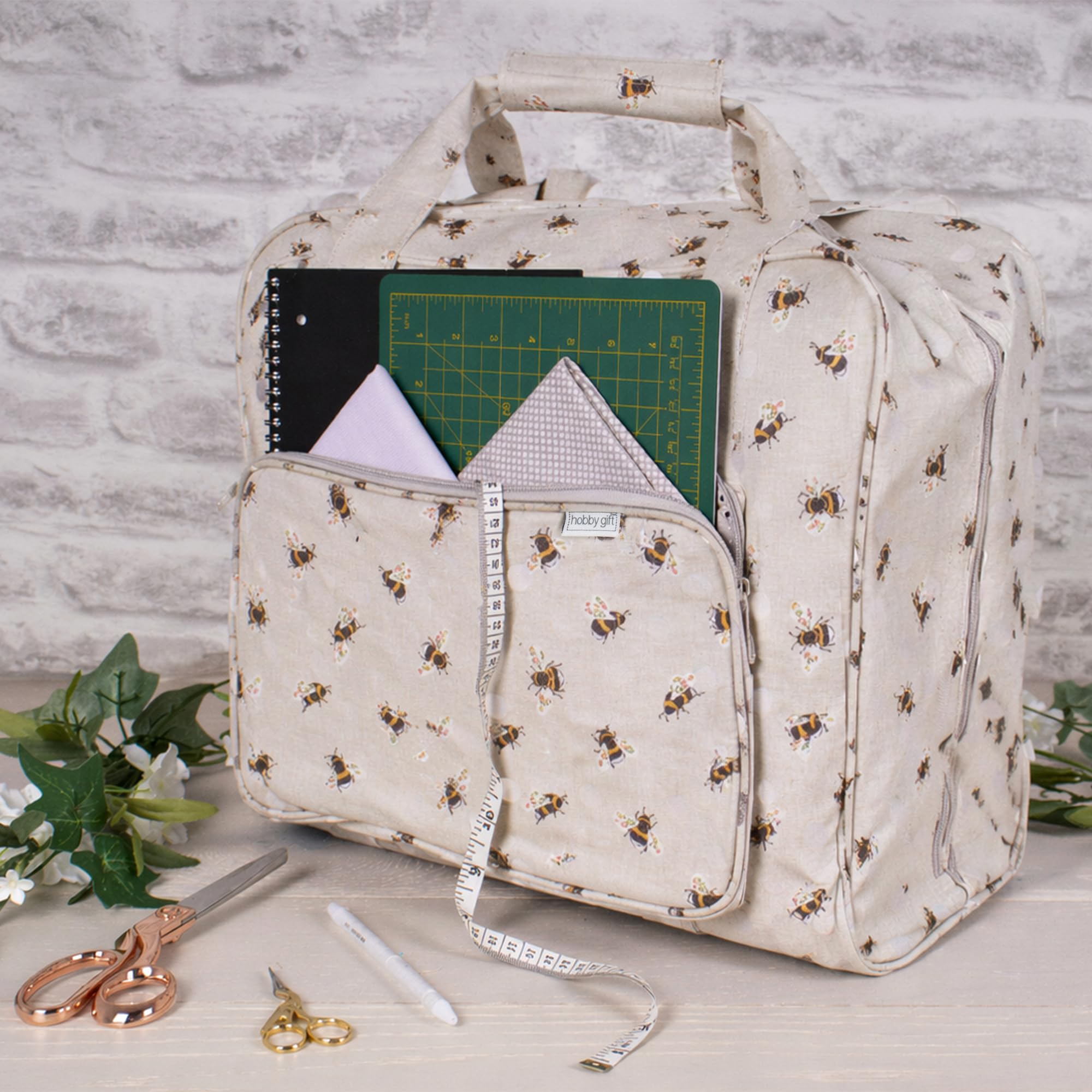 Hobby Gift Bolsa para Máquina de Coser, Bolsa Acolchada Resistente con Cremallera, Bolsa Grande Impermeable para Almacenaje de Costura, 20 x 44 x 38 cm, Abeja