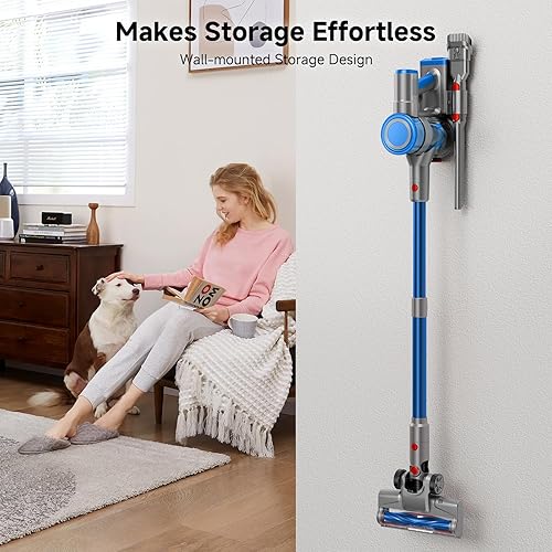 Miniatura 9 de Aspiradora inalámbrica, 6 en 1, ligera y de mano con potente succión, 45 minutos de tiempo de funcionamiento para pelo de mascotas en suelos duros y