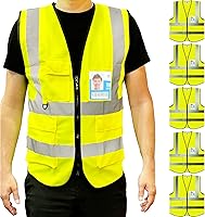 Vista 8 de PeerBasics Chaleco de seguridad, paquete de 10 unidades, amarillo, ANSI Clase 2, reflectante, para hombres y mujeres, unisex, con bolsillos