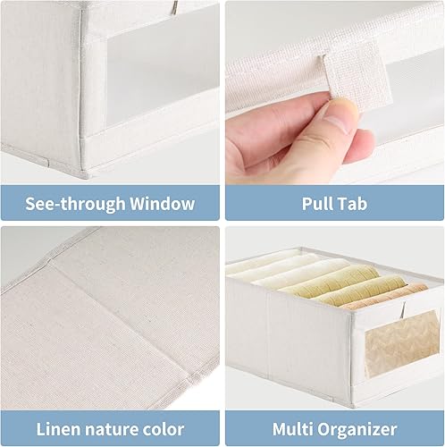 Miniatura 3 de Paquete de 8 organizadores y almacenamiento de lino para armario, contenedores plegables con ventana transparente, cestas de lino para armario