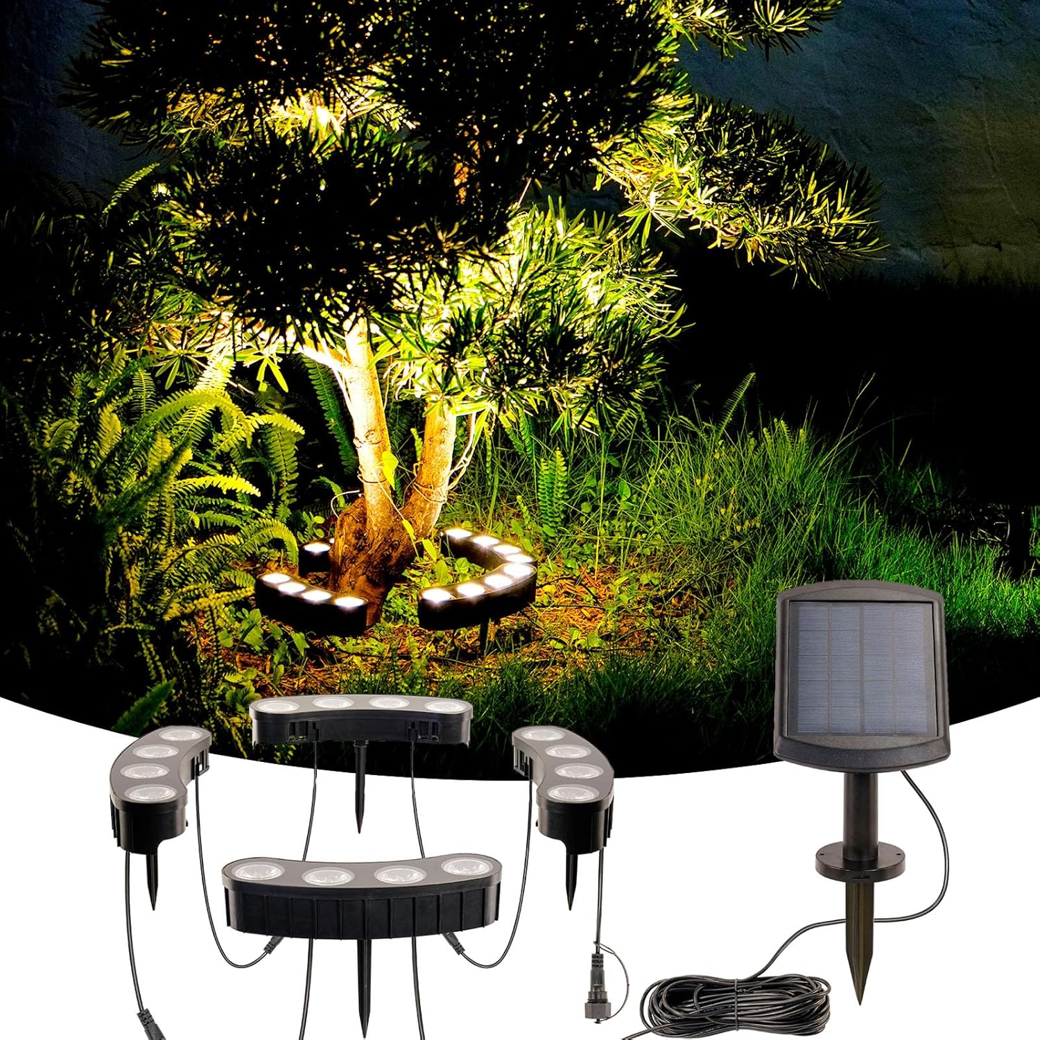 Sublume Solar Tree Lights Outdoor, Palm Tree Ring Uplights with Warm White LED for Tree, 2-in-1 (Sticked&Tied), IP65 Waterproof, 2000Mah Upgraded COB Spotlights for Garden, Landscape, Yard, Decor