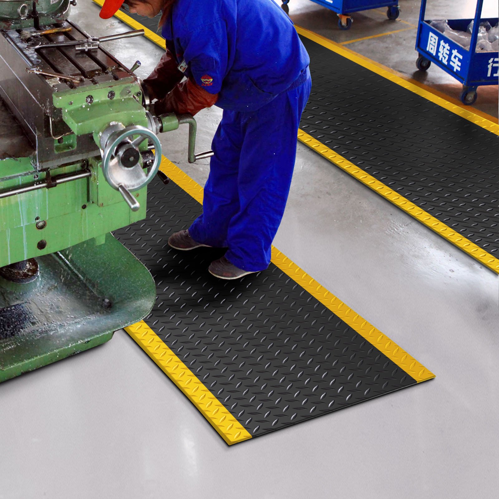 Floordirekt Anti Ermüdungsmatte, Stehmatte 120 x 400 cm Schwarz-Gelb Robuste Arbeitsplatzmatte für Steharbeitsplatz - Entlastet die Gelenke für mehr Komfort beim Stehen Dyna-Protect Diamond